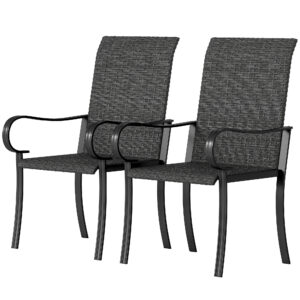 2 Piece PE Rattan Patio Dining Chairs with Steel Frame,  for Garden, Backyard, Pool Side, Porch, Black