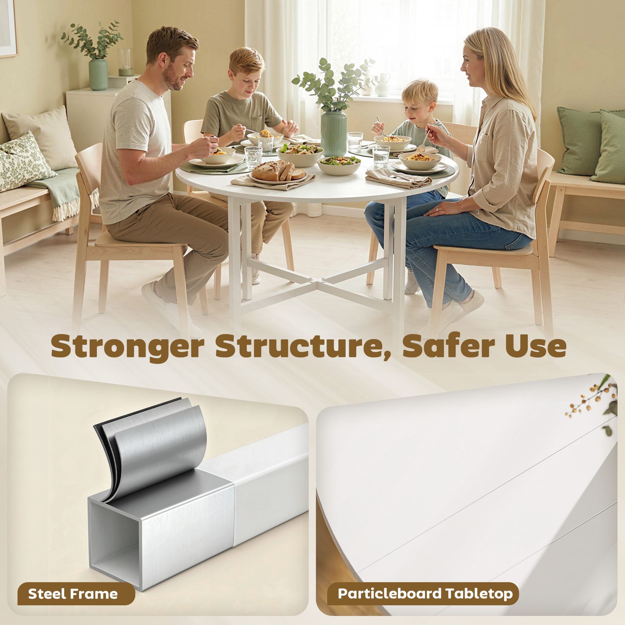 Drop Leaf Table, Folding Dining Table for Small Spaces 80 cm, White - Image 3