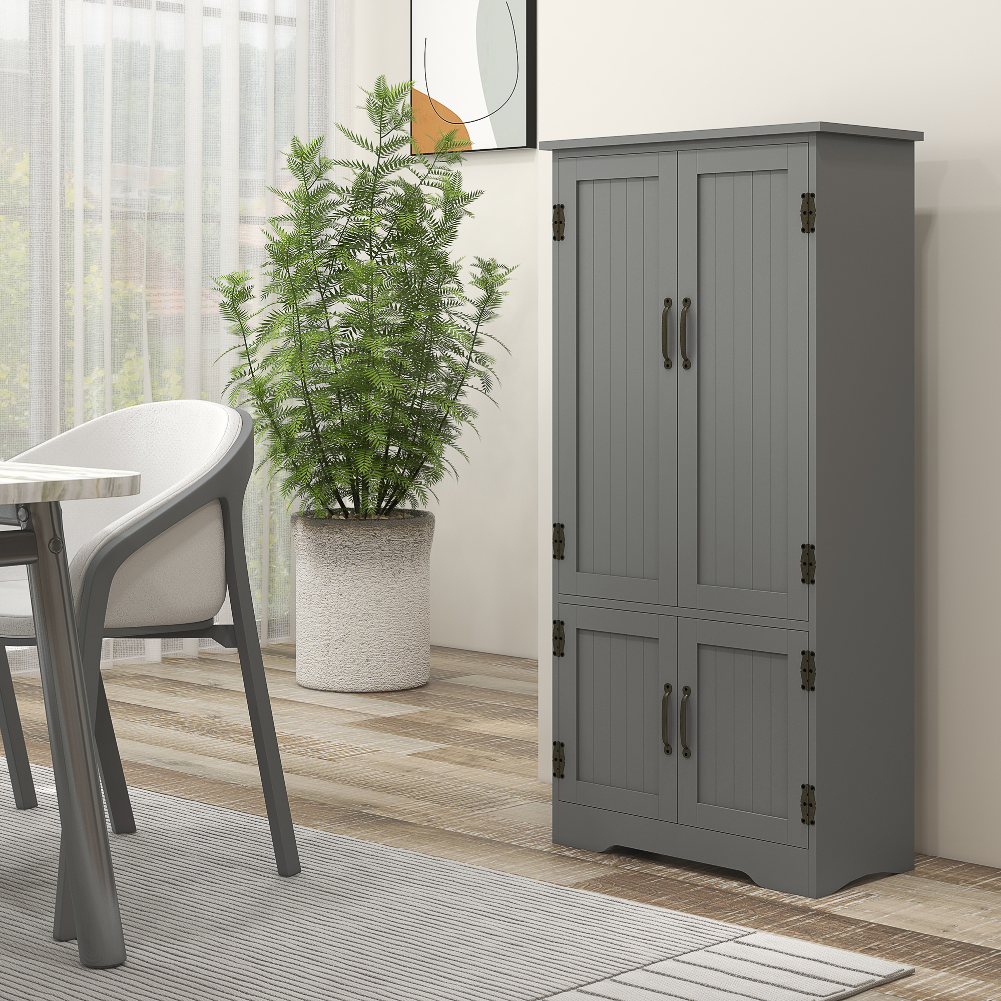 4-Door Storage Cabinet Multi-Storey Large Space Pantry with Adjustable Shelves Grey - Image 6