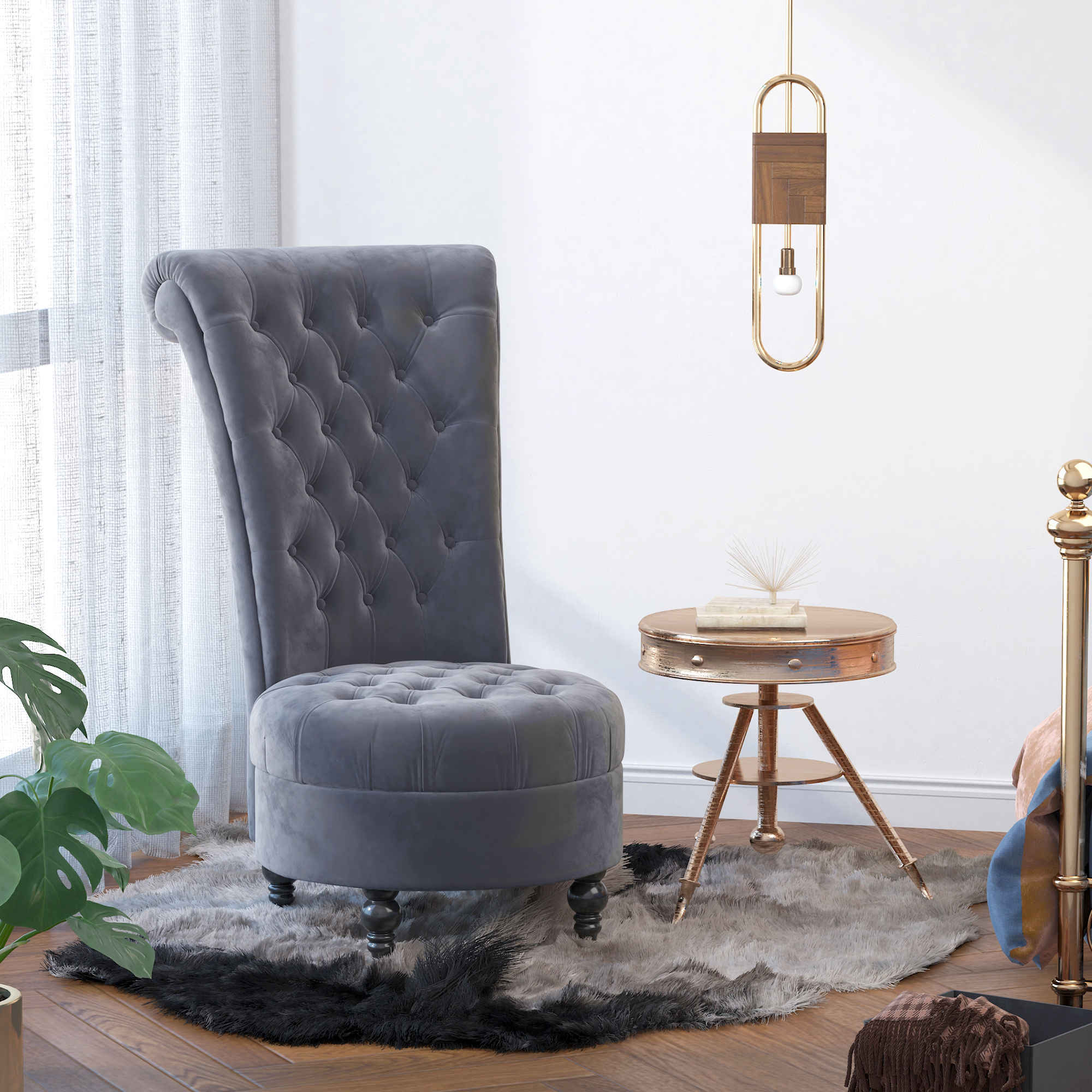 45" Tufted High Back Velvet Accent Chair Living Room Soft Padded Couch Lounge Ash Grey - Image 6