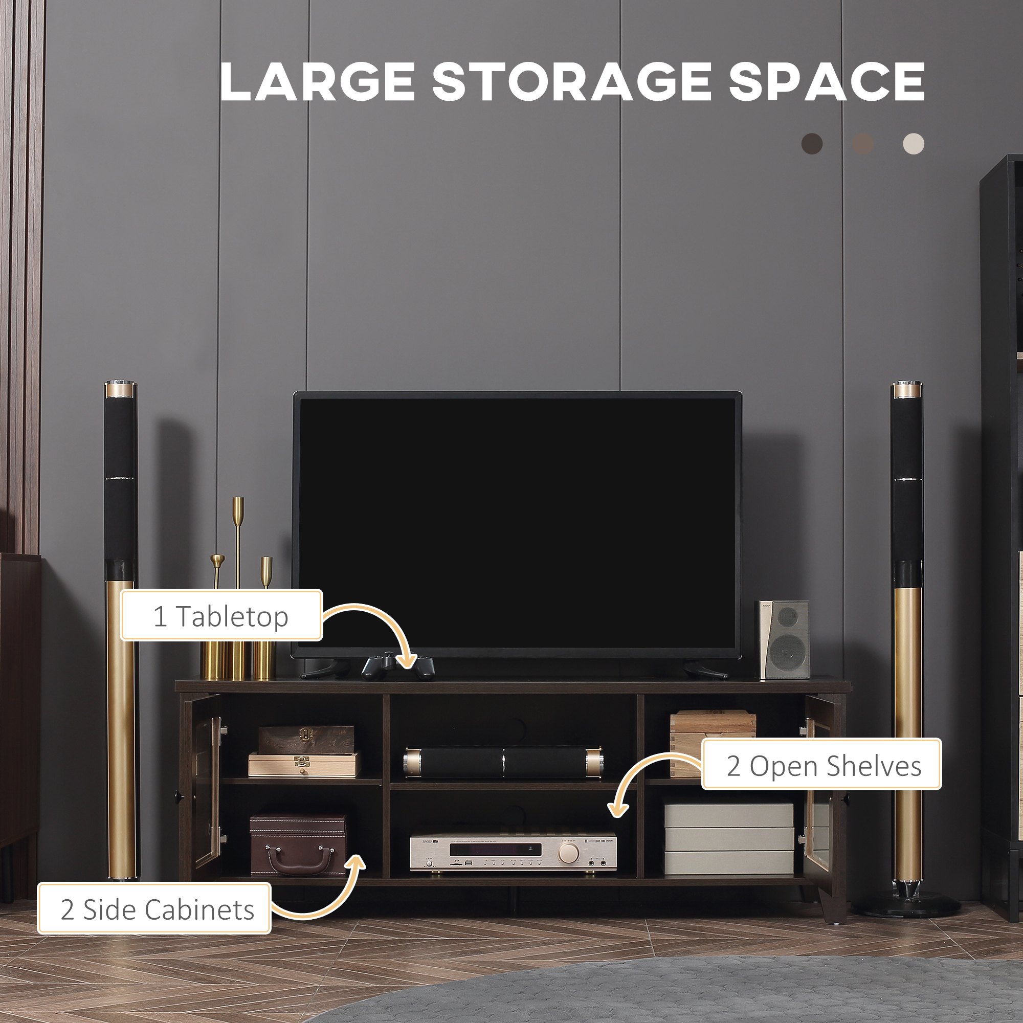 Fireplace TV Stand for TVs up to 60 inches, Wood TV Cabinet w/ Storage Doors or Living Room, Office, Coffee - Image 3