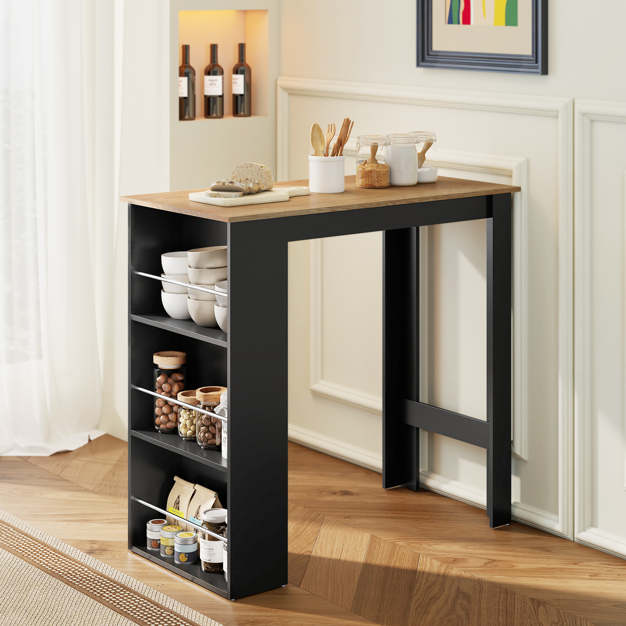 Modern Bar Table, Counter Height Dining Table with 3 Storage Shelves for Kitchen, Dining Room, Living Room, Walnut - Image 6
