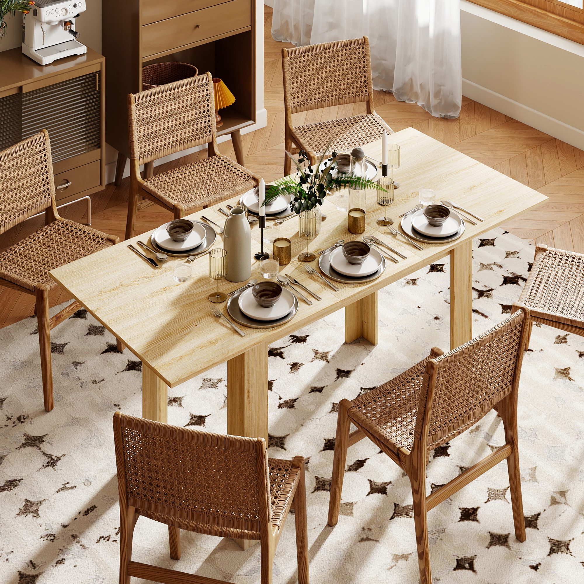 Modern Extendable Dining Table, 55.1 x 31.5 in, for 6-8 People, Expandable Dining Table for Kitchen, Natural Wood - Image 6