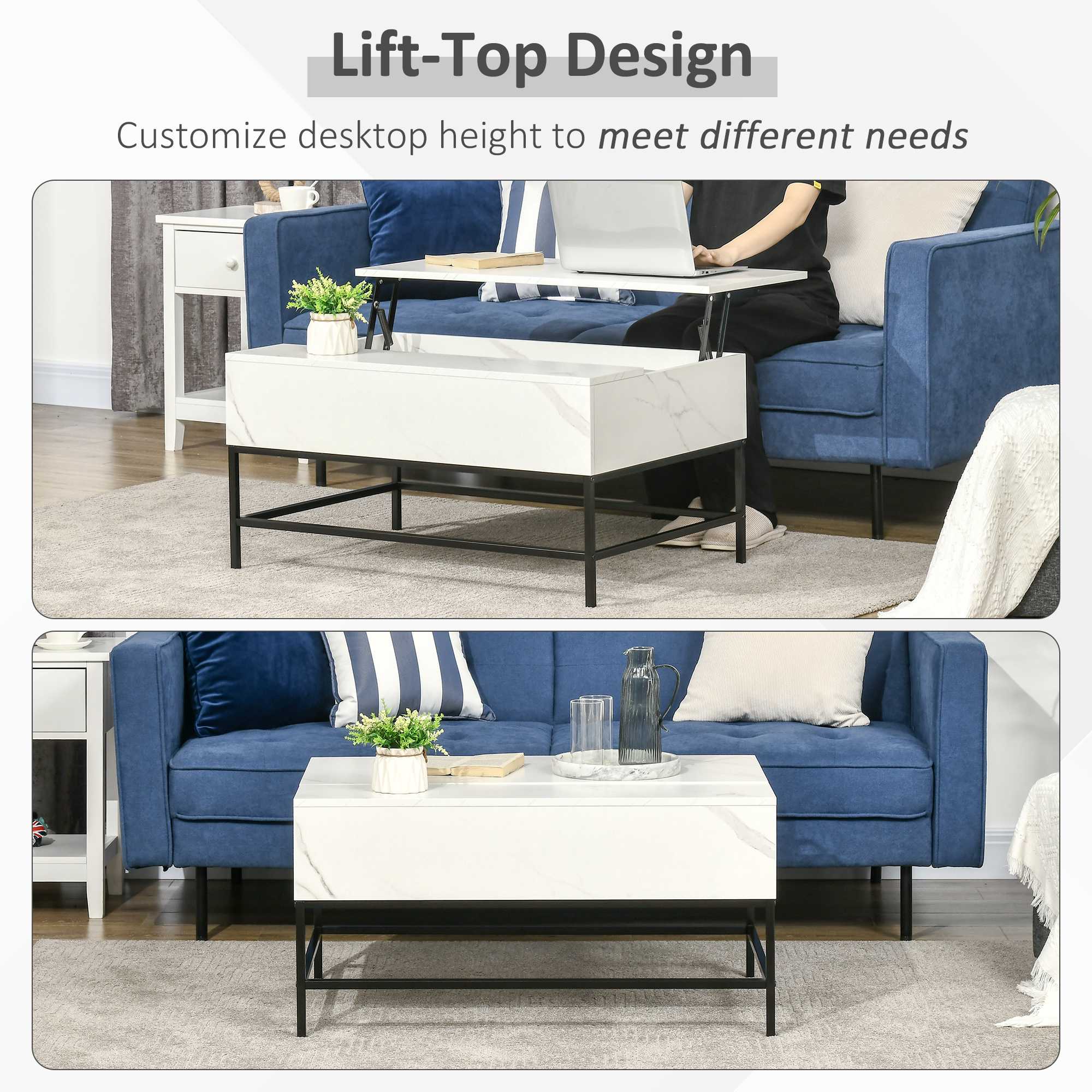 Lift Top Coffee Table with Hidden Storage Compartment Lift Tabletop Center Table for Living Room, White - Image 2
