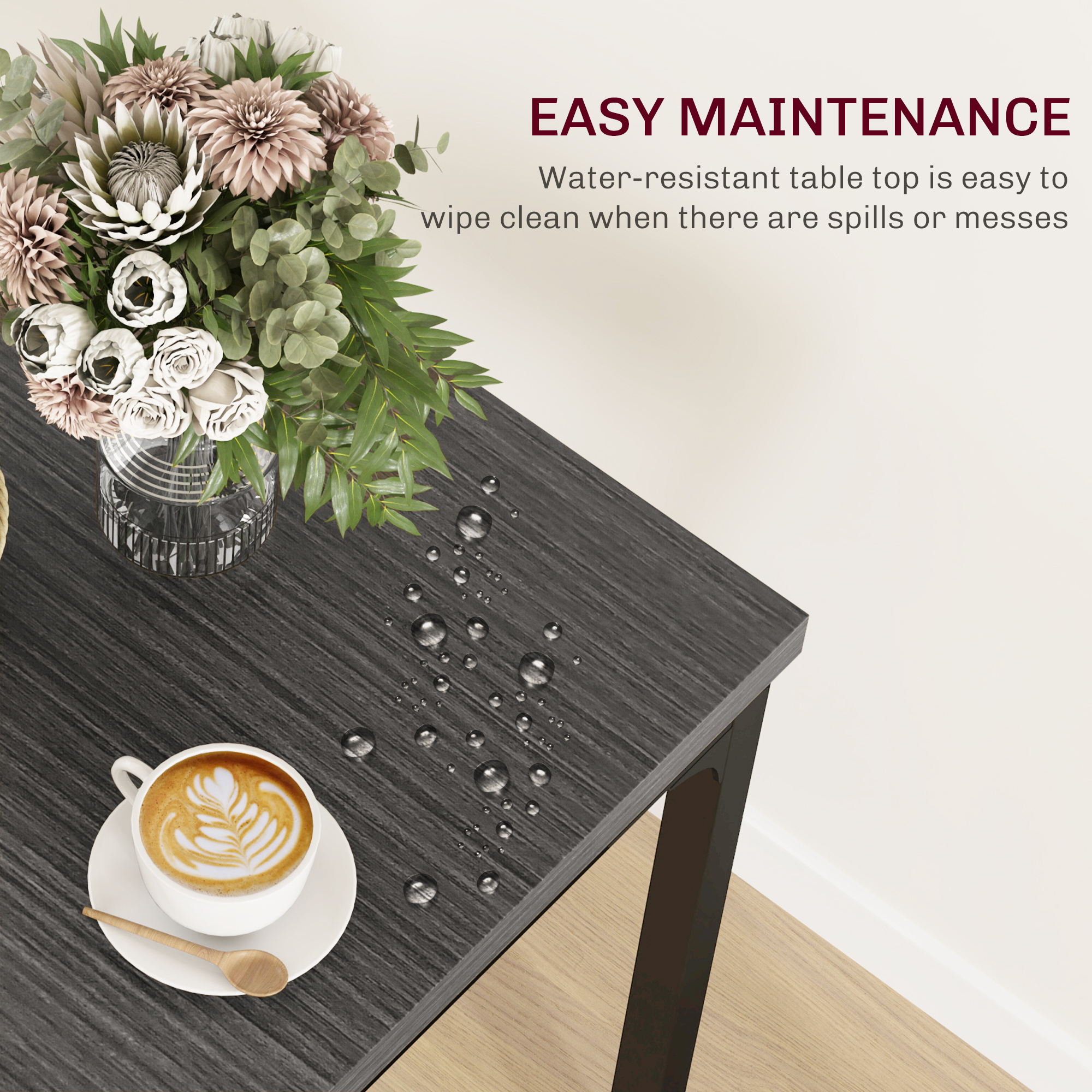 Dining Table Set for 2, 3 Piece Kitchen Table and Chairs with Metal Legs for Small Spaces, Grey Wood Effect - Image 4