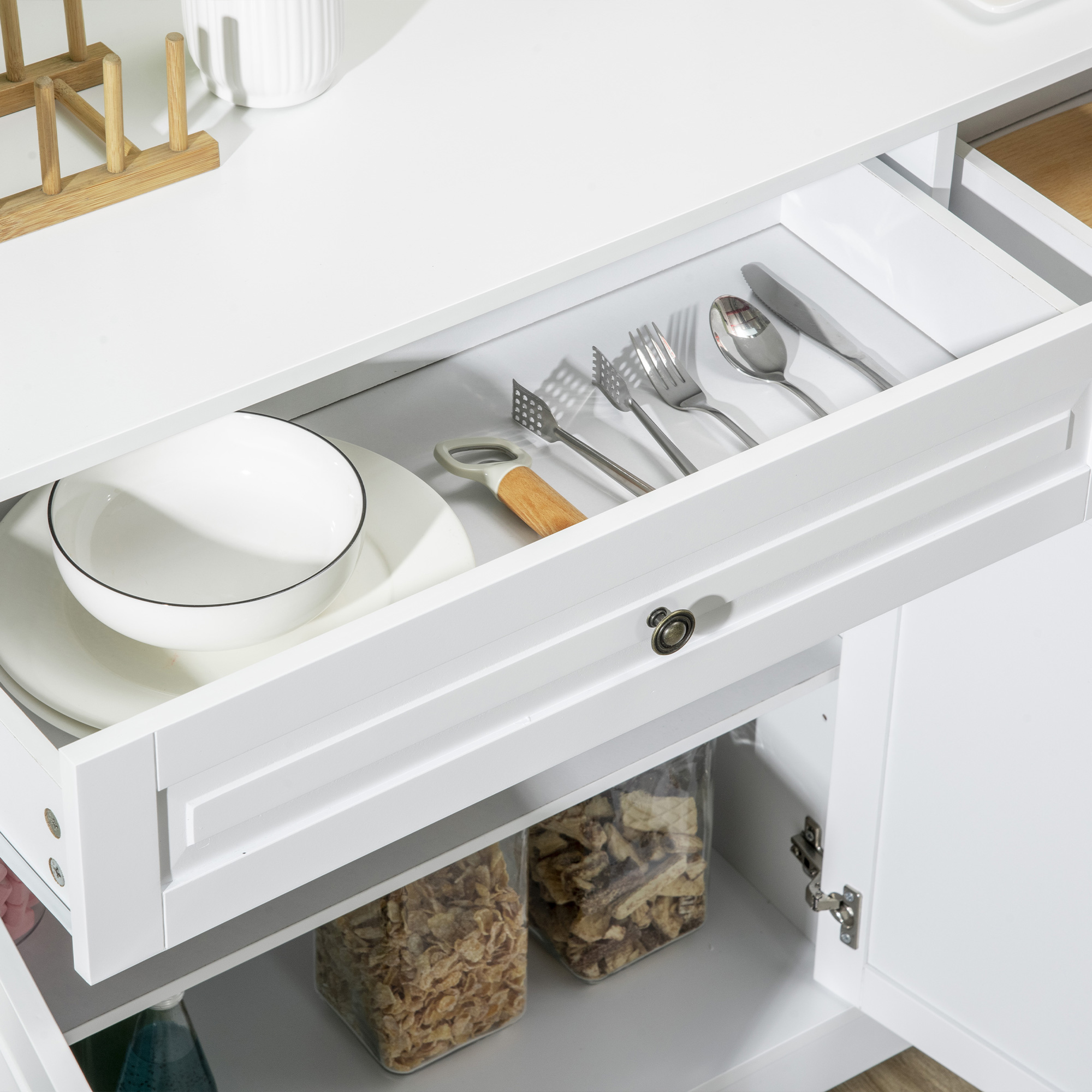 Modern Sideboard Cabinet, Buffet Cabinet with 2 Drawers and Adjustable Shelves, Buffets Tables for Dining Room, White - Image 5