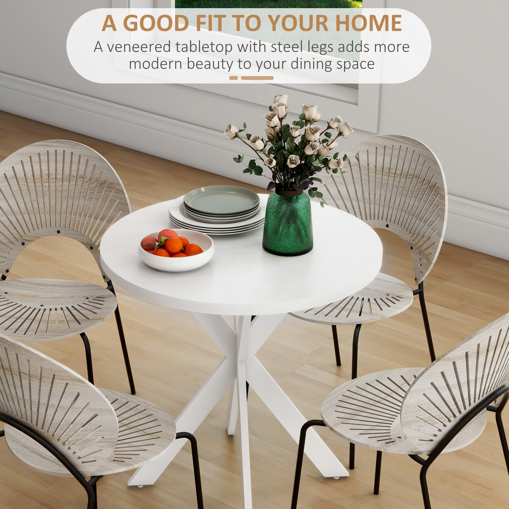 29" Dining Table, Contemporary Round Kitchen Table with Steel Legs, White - Image 2