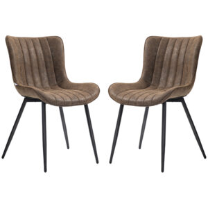 Dining Chairs Set of 2, PU Leather Upholstered Kitchen Chairs with Backrest and Steel Legs, Brown
