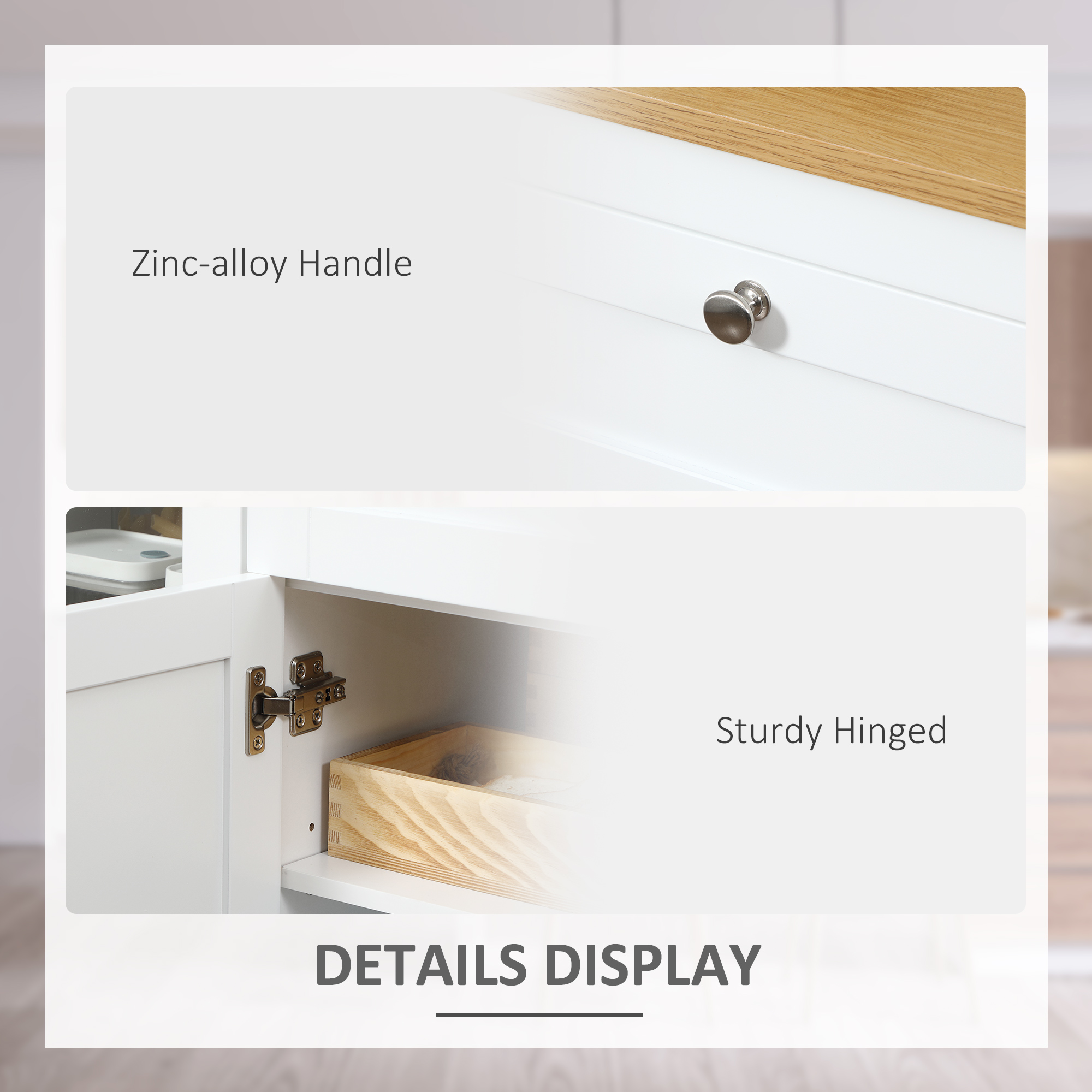 Buffet Cabinet Sideboard with 2 Drawers, 3 Storage Cabinets, Glass Doors and Adjustable Shelves, White - Image 4