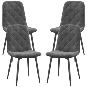 Dining Chairs Set of 4, Upholstered Dining Room Chairs with Steel Legs, Modern Kitchen Chair for Dining Room, Grey