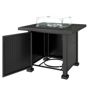 32" Propane Gas Fire Pit Table, 50,000 BTU Square Patio Table with Fire Pit, Wind Guard, Lid, CSA Certified, Black