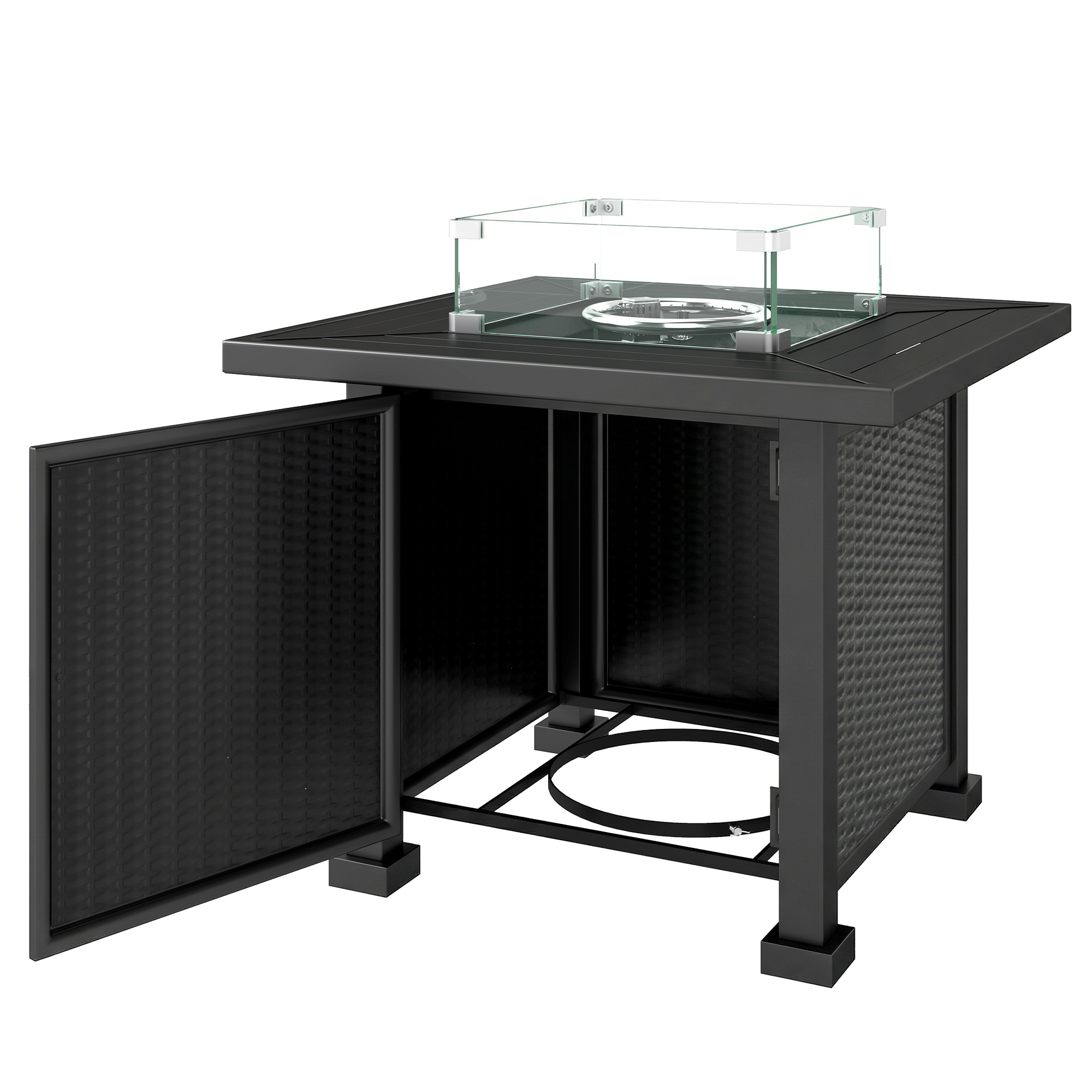 32" Propane Gas Fire Pit Table, 50,000 BTU Square Patio Table with Fire Pit, Wind Guard, Lid, CSA Certified, Black