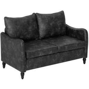 55" Loveseat Sofa, Small 2 Seater Couch with Solid Wood Legs, Modern PU Leather Upholstered Sofa for Small Spaces, Grey