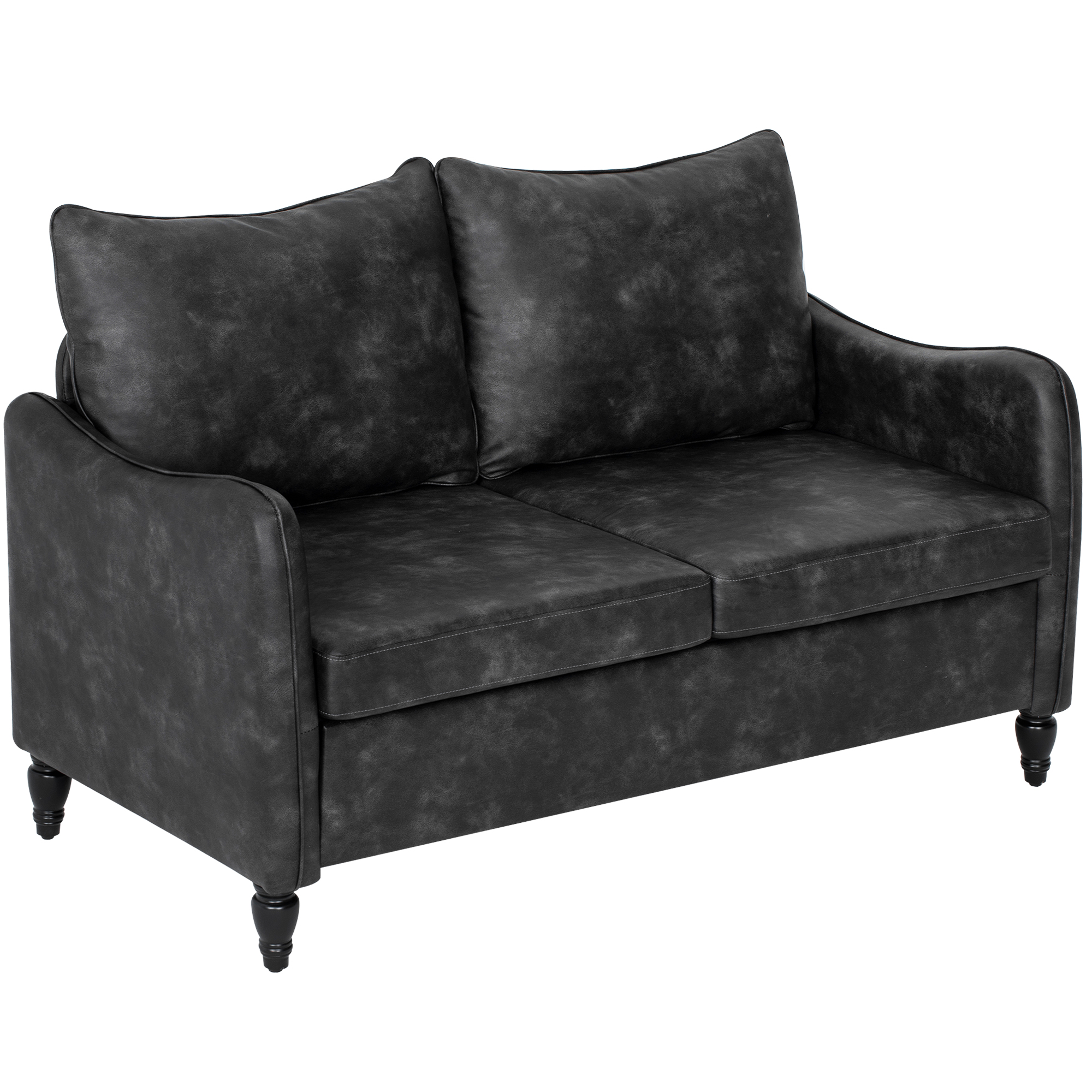 55" Loveseat Sofa, Small 2 Seater Couch with Solid Wood Legs, Modern PU Leather Upholstered Sofa for Small Spaces, Grey