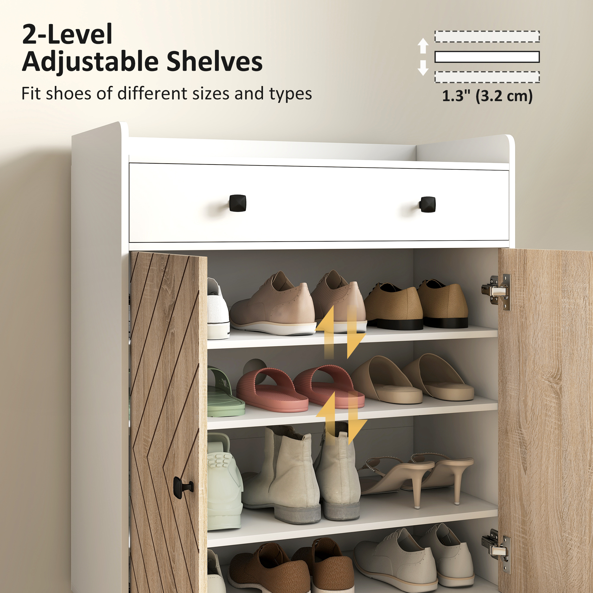 Shoe Cabinet for Entryway, Modern Shoe Storage Cabinet with Adjustable Shelves and Drawer for 12 Pairs, White - Image 3