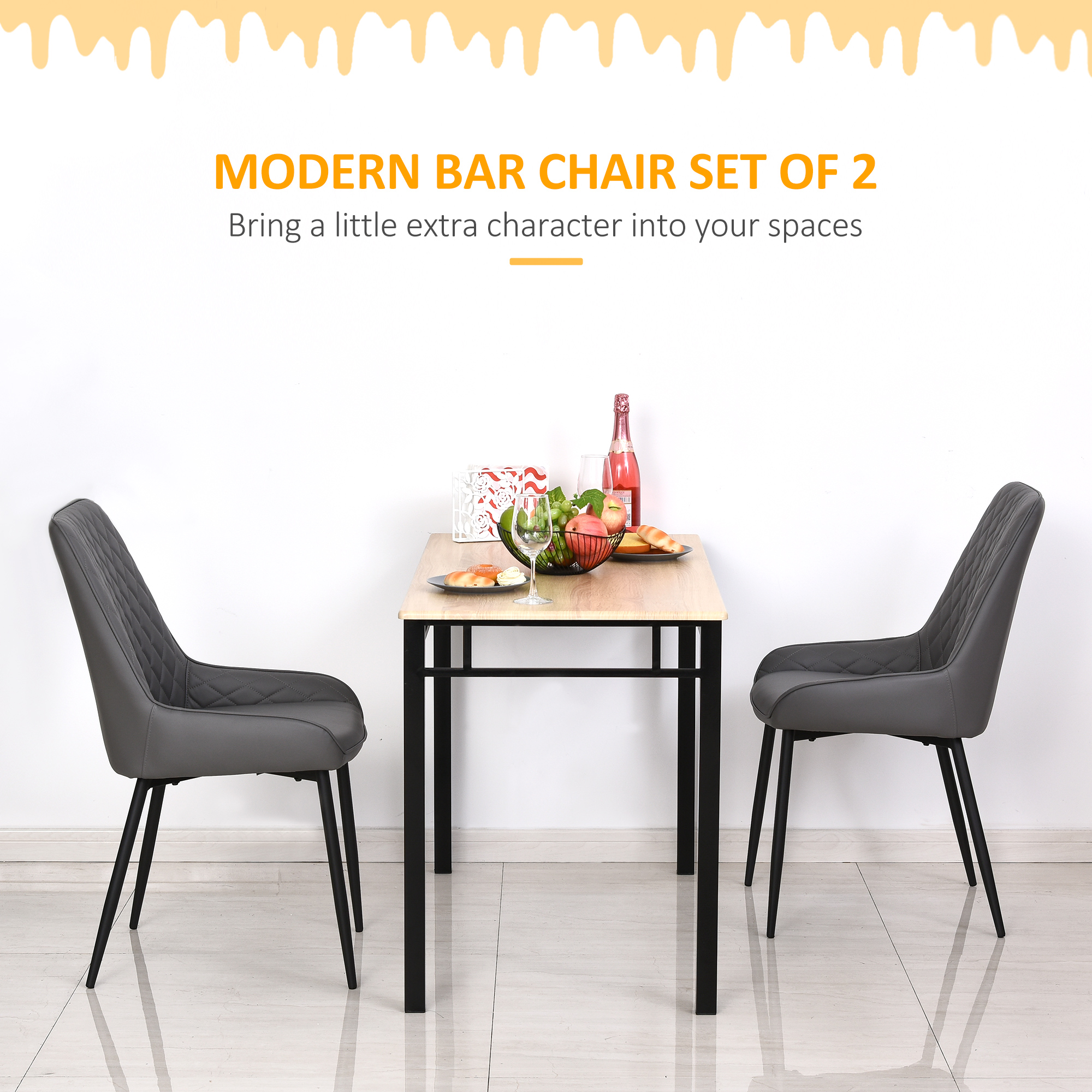 Upholstered Kitchen Chairs, Modern Dining Chairs Set of 2 with Diamond Tufting and Steel Legs for Dining Room, Grey - Image 3