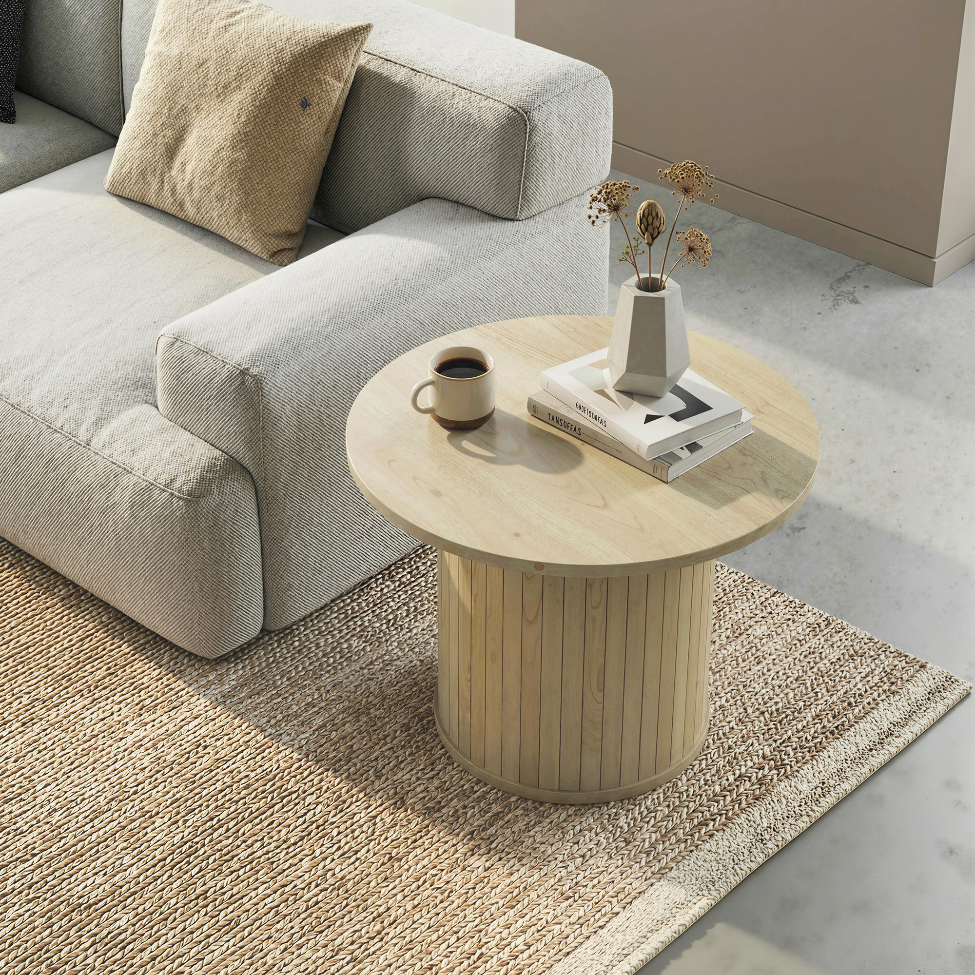 Round Coffee Table, 24" Center Table, Natural Wood - Image 6