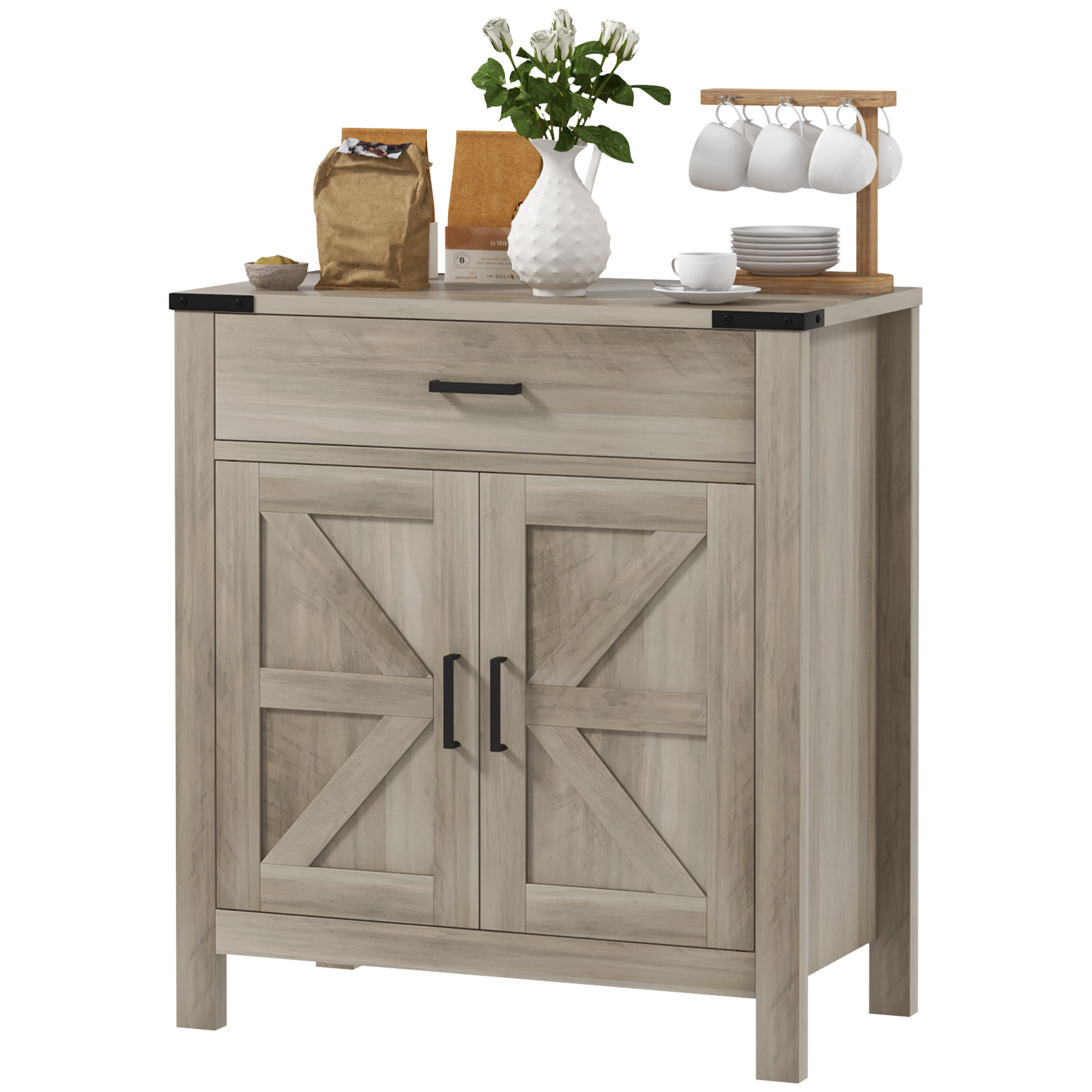 Sideboard Buffet Cabinet, Farmhouse Kitchen Storage Cabinet w/ Drawer and Shelf for Living Room, Entryway