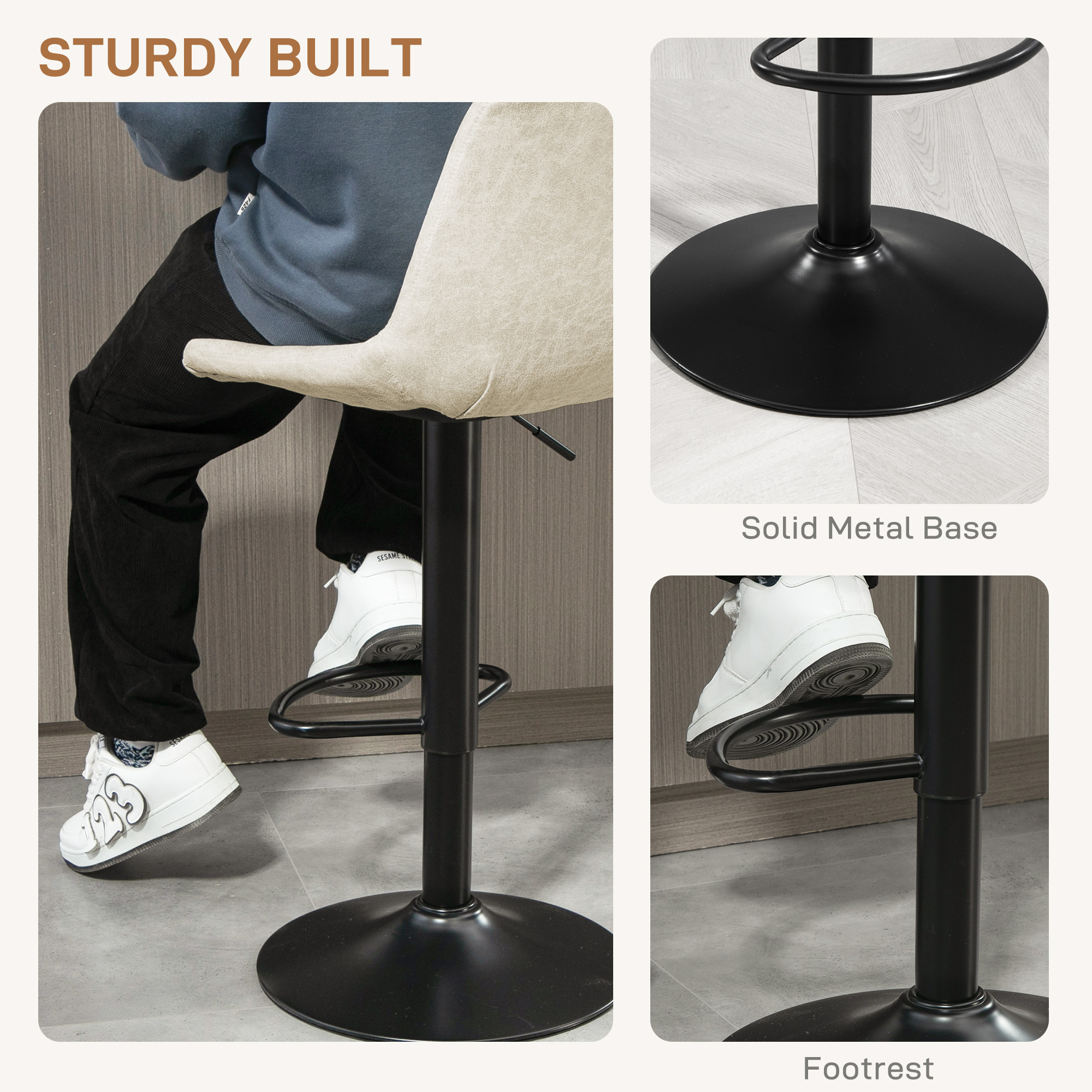 Counter Height Bar Stools Set of 2, Adjustable Height Bar Chairs with Swivel Seat, Leathaire Upholstery - Image 5