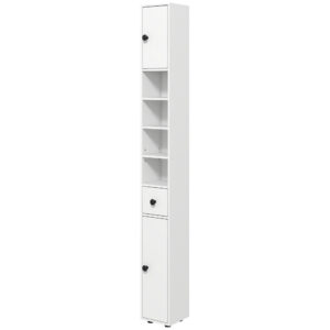 71" Tall Bathroom Storage Cabinet, Narrow Bathroom Cabinet with Open Shelves, 2 Door Cabinets, Adjustable Shelves, for Kitchen, Hallway, Living Room, White