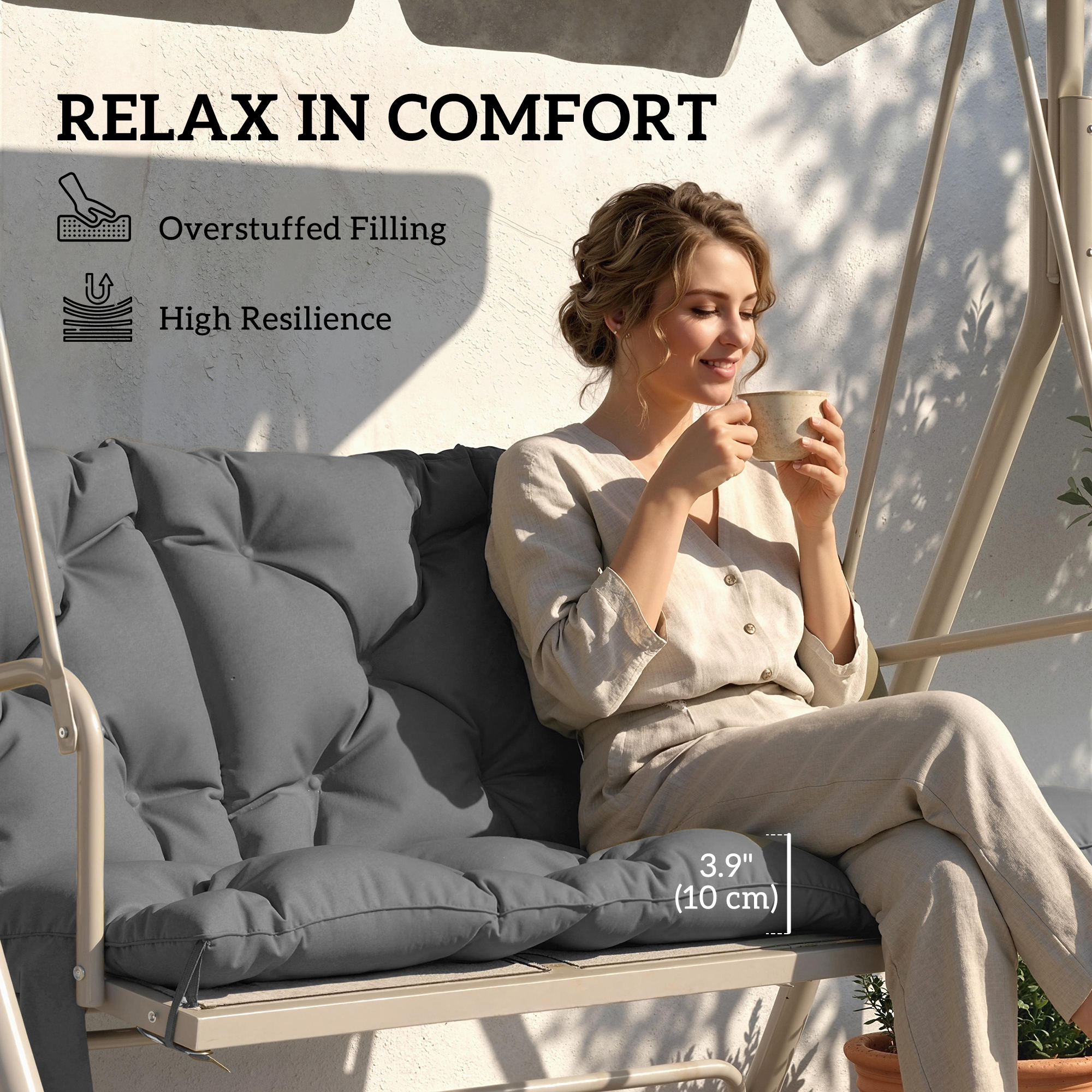 Bench Cushion Water-Repellent Outdoor Furniture Pad Seater Swing Chair 59.1" x 39.4" Dark Grey - Image 3