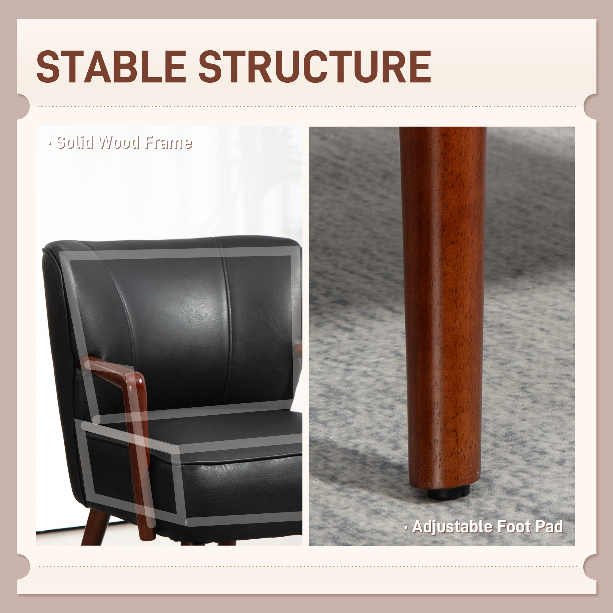 Accent Chair, Modern Armchair, Faux Leather Upholstered Living Room Chair with Wood Legs and Wide Padded Seat, Black - Image 3