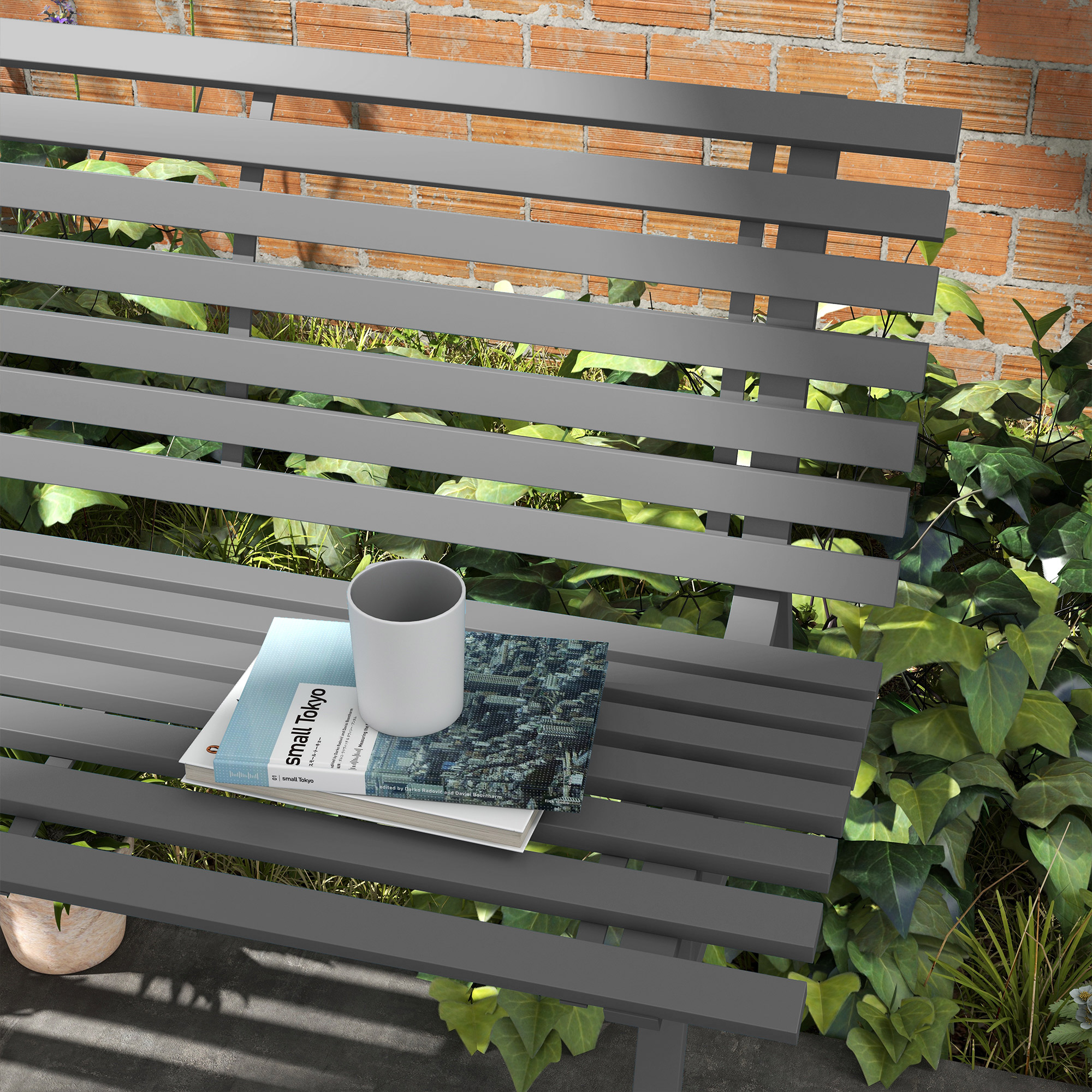 Outdoor Bench Patio Bench, Aluminum Lightweight Park Bench with Slatted Seat for Lawn, Park, Deck, Grey - Image 5