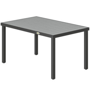 Rectangular Patio Table for 6, Outdoor Dining Table with Wood-Plastic Composite Top and Steel Frame for Garden, Grey
