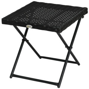 Patio Wicker Coffee Table, Outdoor PE Rattan Garden Folding Side Table, 15.75"x15.75"x15.75", Black
