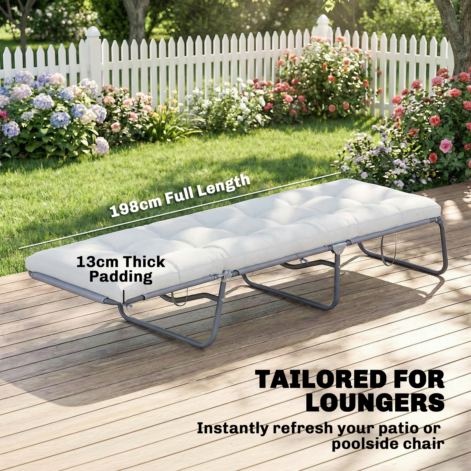 Patio Lounge Chair Cushion, UV50+ Chaise Lounge Chair Cushion with Securing Straps for Patio, 78 x 25.6 inch, Cream White - Image 2