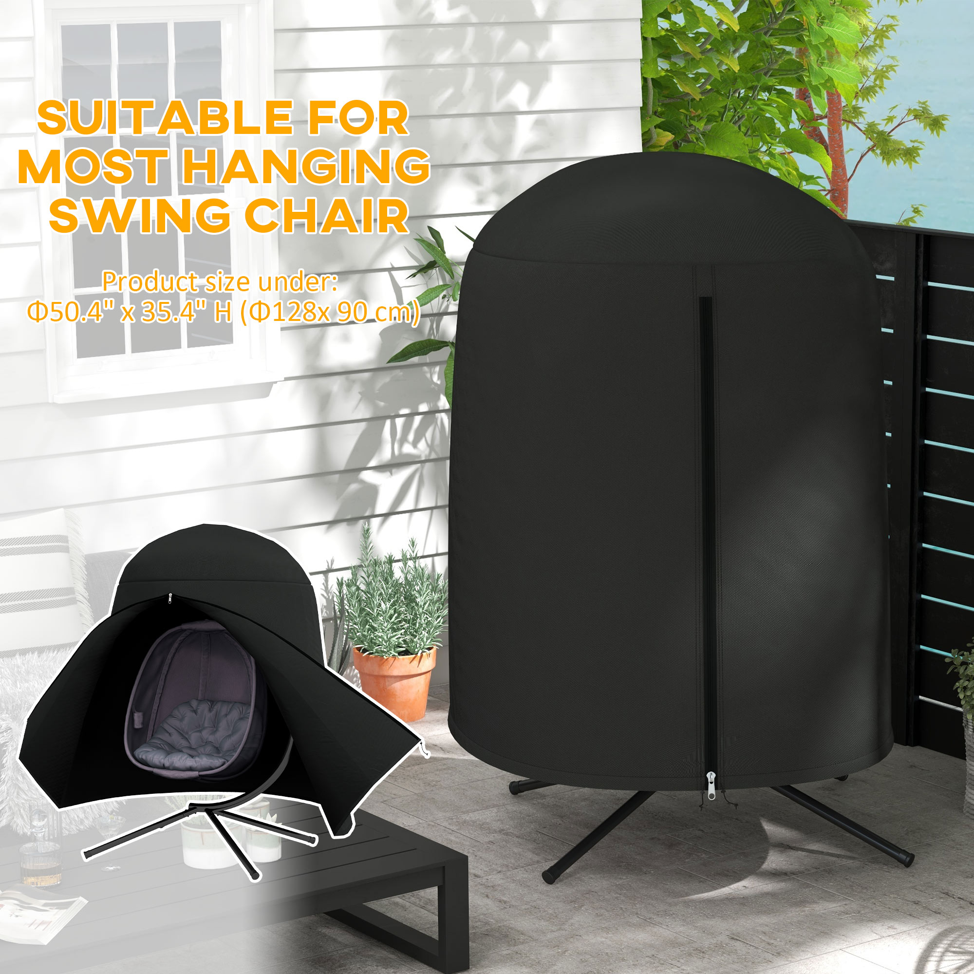 Egg Chair Cover, 420D Oxford Fabric Waterproof Anti-dust Furniture Protector for Φ50.4" x 74.8" H Stand, Black - Image 2