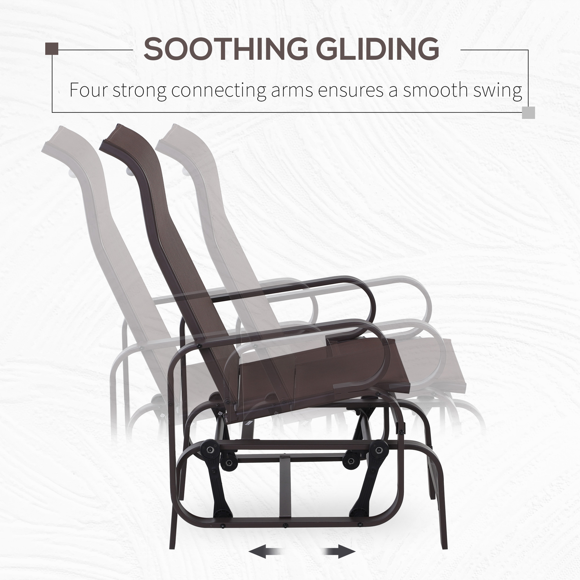 Patio Glider with Breathable Mesh Fabric, Outdoor Glider Chair, Garden Rocking Gliding Seat for Patio, Yard, Porch, Brown - Image 2