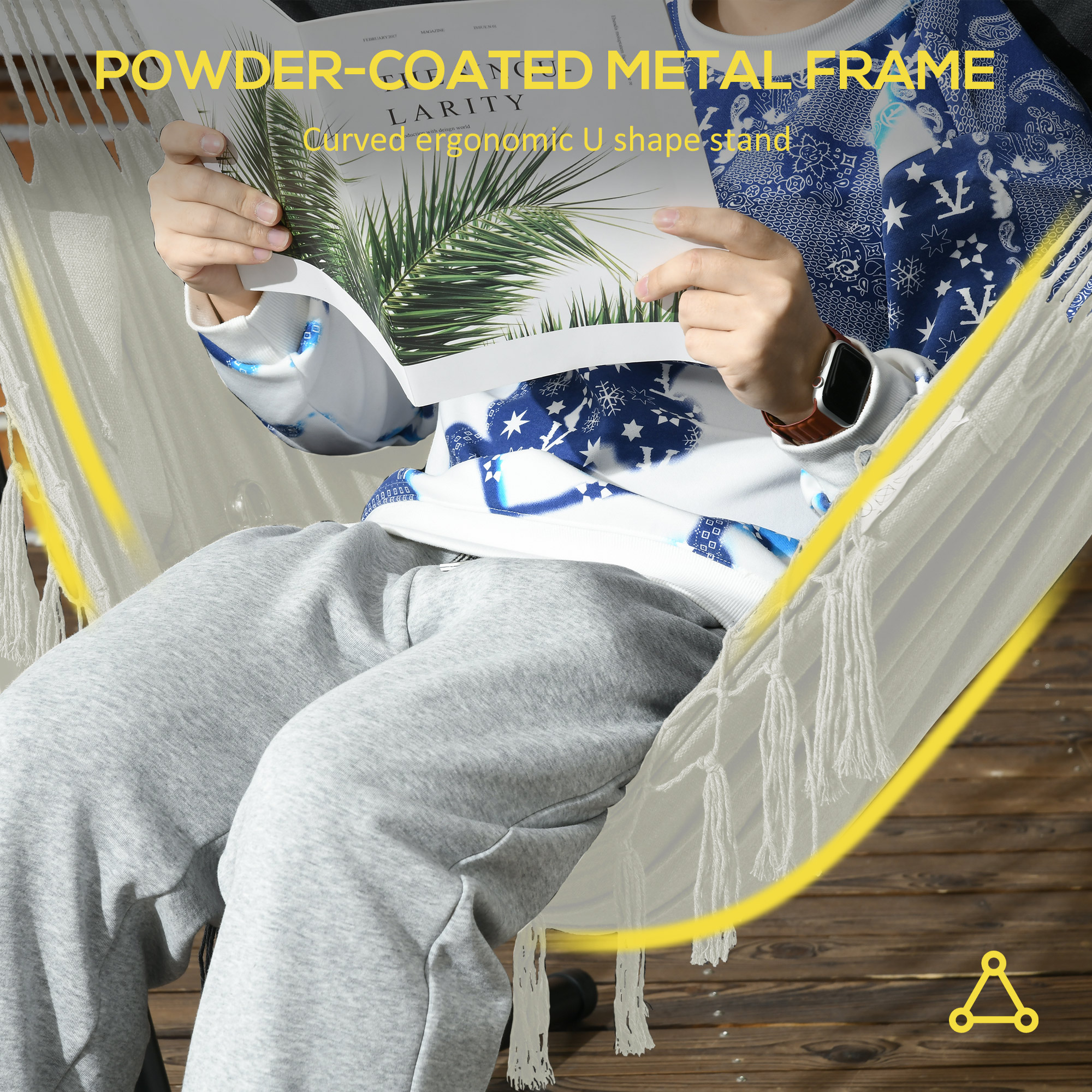 Patio Hammock Chair with Stand, Outdoor Hammock Swing Hanging Lounge Chair with Side Pocket and Headrest, Cream - Image 2