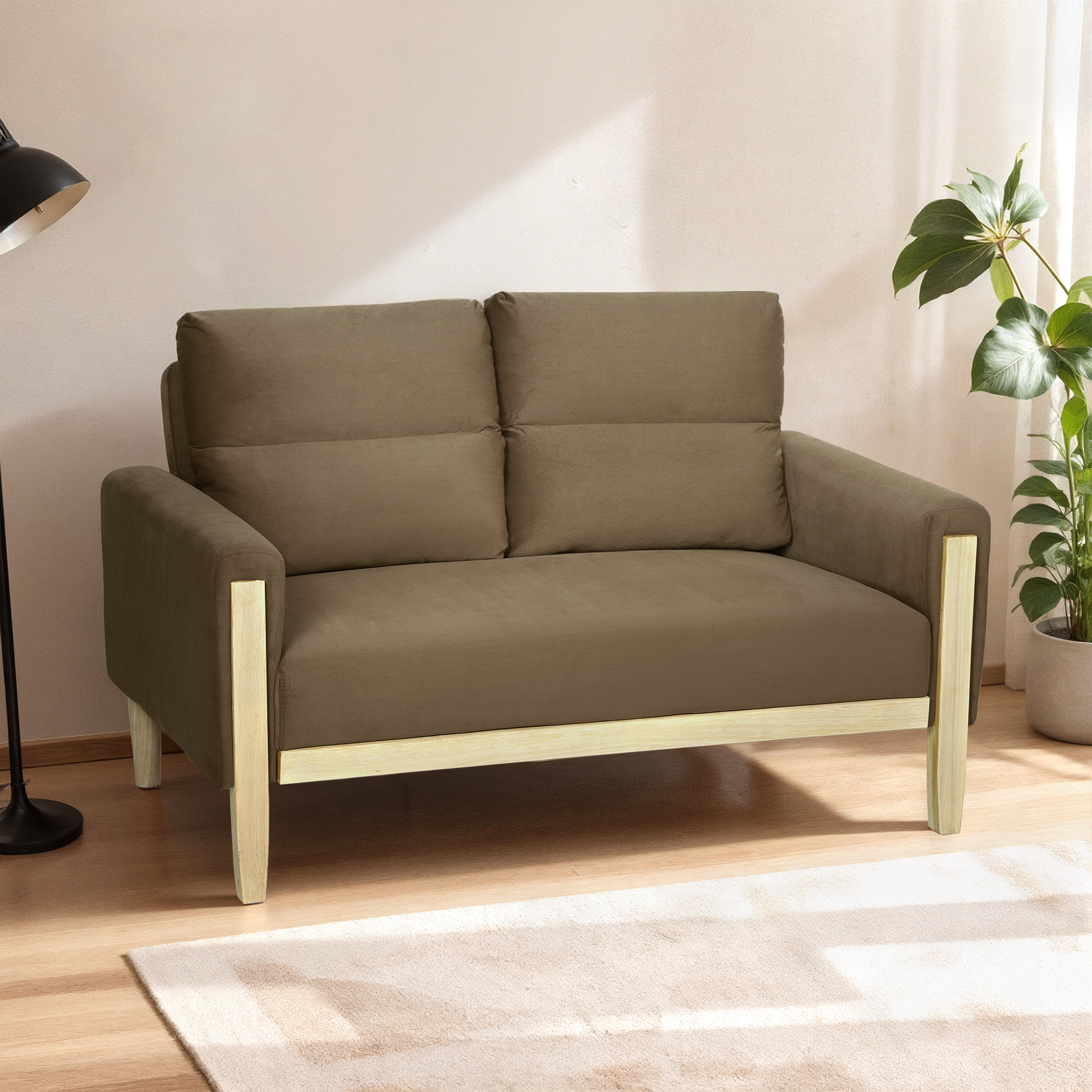 53" Loveseat Sofa, Small 2 Seater Couch with Solid Wood Legs, Modern Velvet Sofa for Living Room, Small Spaces,Brown - Image 5