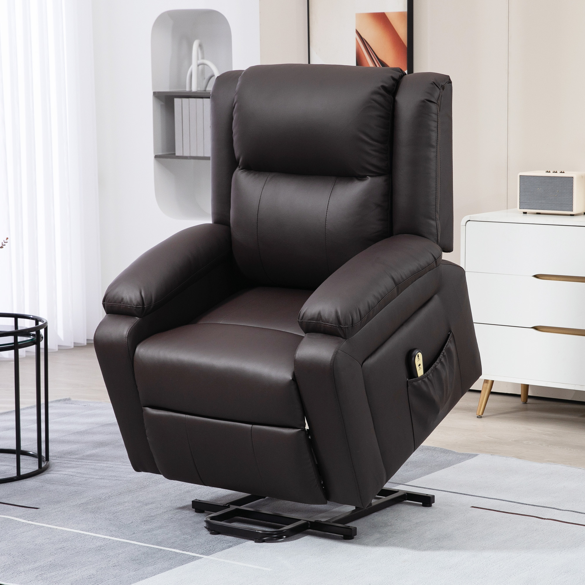 Lift Chair for Seniors, PU Leather Upholstered Electric Recliner Chair with Remote, Side Pockets, Quick Assembly, Brown - Image 6