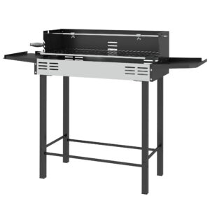 BBQ Rotisserie Grill Charcoal, Split Roaster for Chicken Turkey, 3-Level Grill Grate, Storage Shelves, Stainless Steel