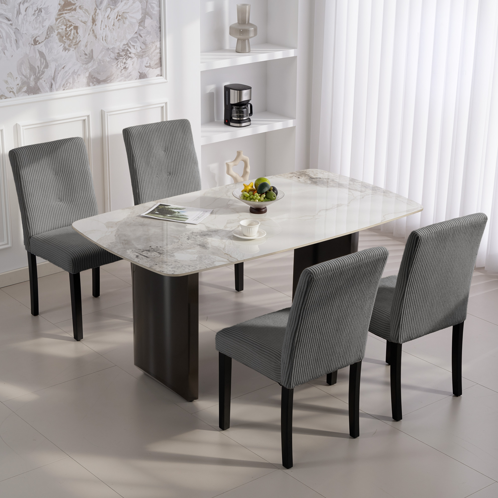 Modern Dining Chairs Set of 4, Kitchen Chairs with Rubberwood Legs and Padded Seat, Dark Grey - Image 6