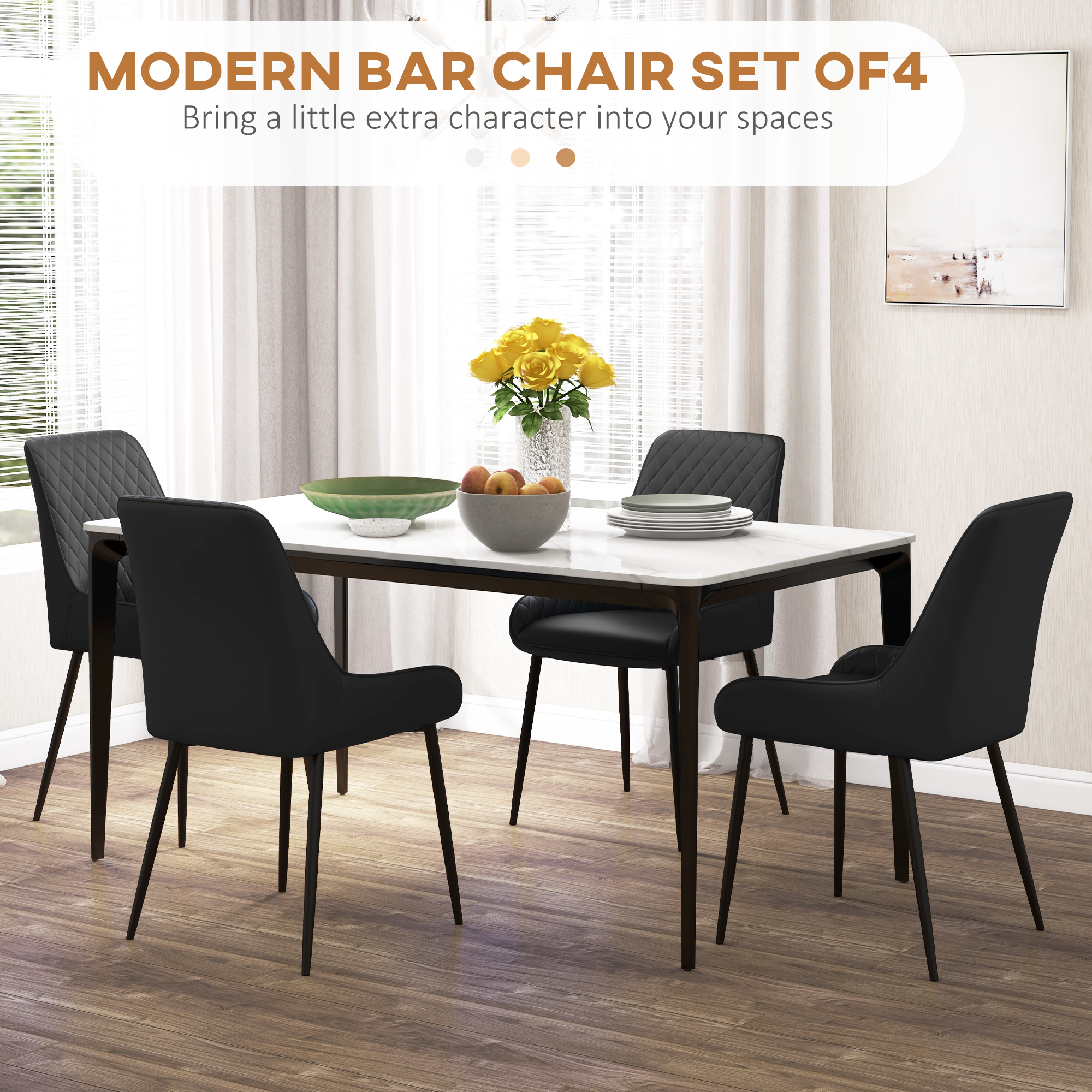 Modern Dining Chairs PU Leather Metal Legs Set of 4 Kitchen Chairs Living Room Quality Design Mid-Class Black - Image 2