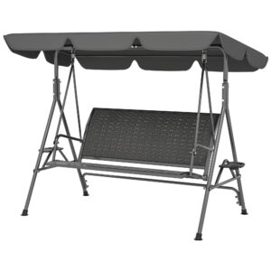 3-Seat Patio Swing Chair, Outdoor Canopy Swing Glider with Adjustable Shade, Grey