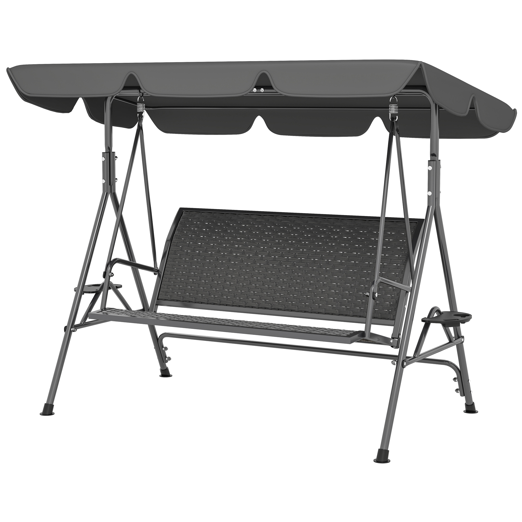 3-Seat Patio Swing Chair, Outdoor Canopy Swing Glider with Adjustable Shade, Grey