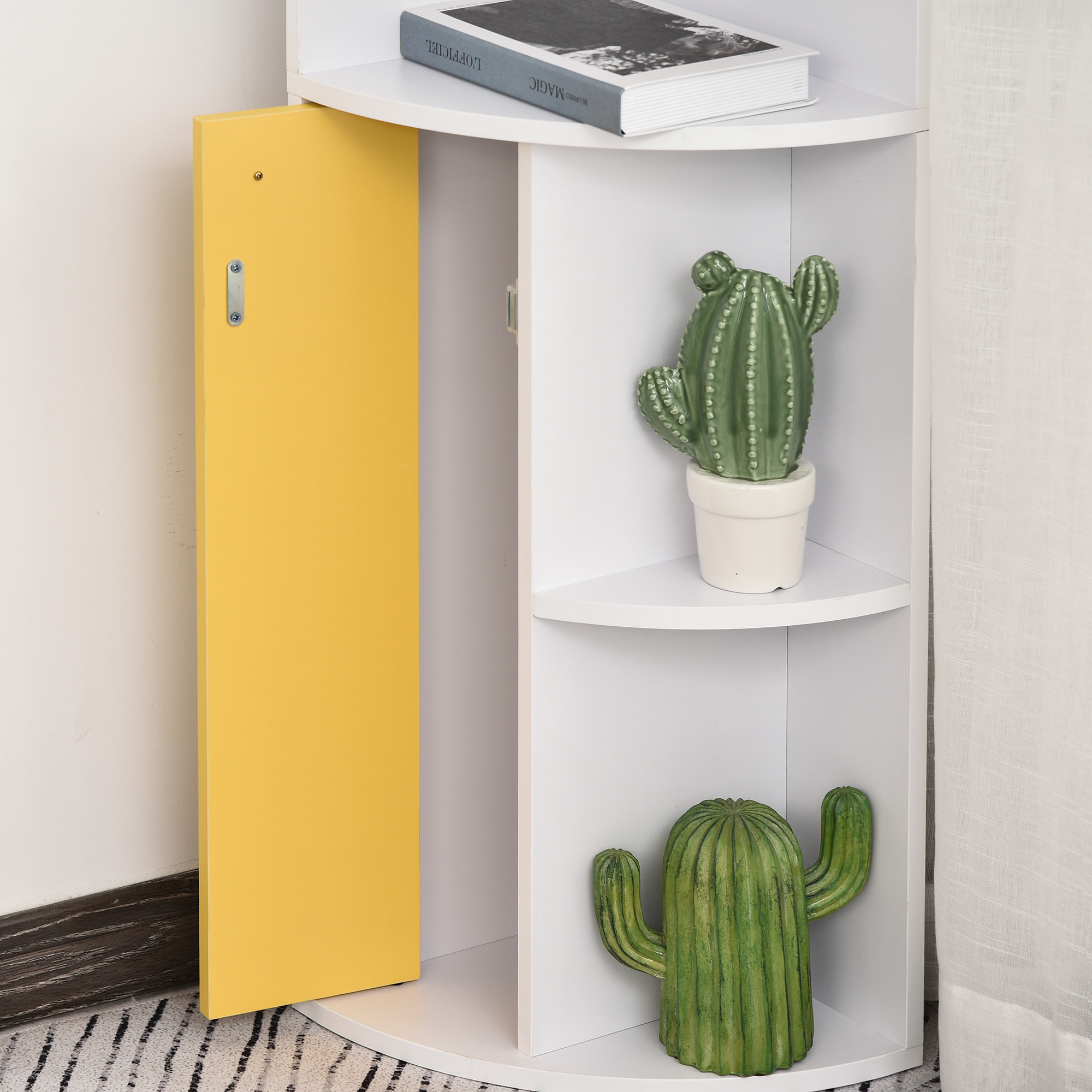 5-Tier Corner Bookcase, Storage Bookshelf, Freestanding Display Shelves with Open Compartments and Cabinet for Home Office, Living Room, Study, White - Image 5