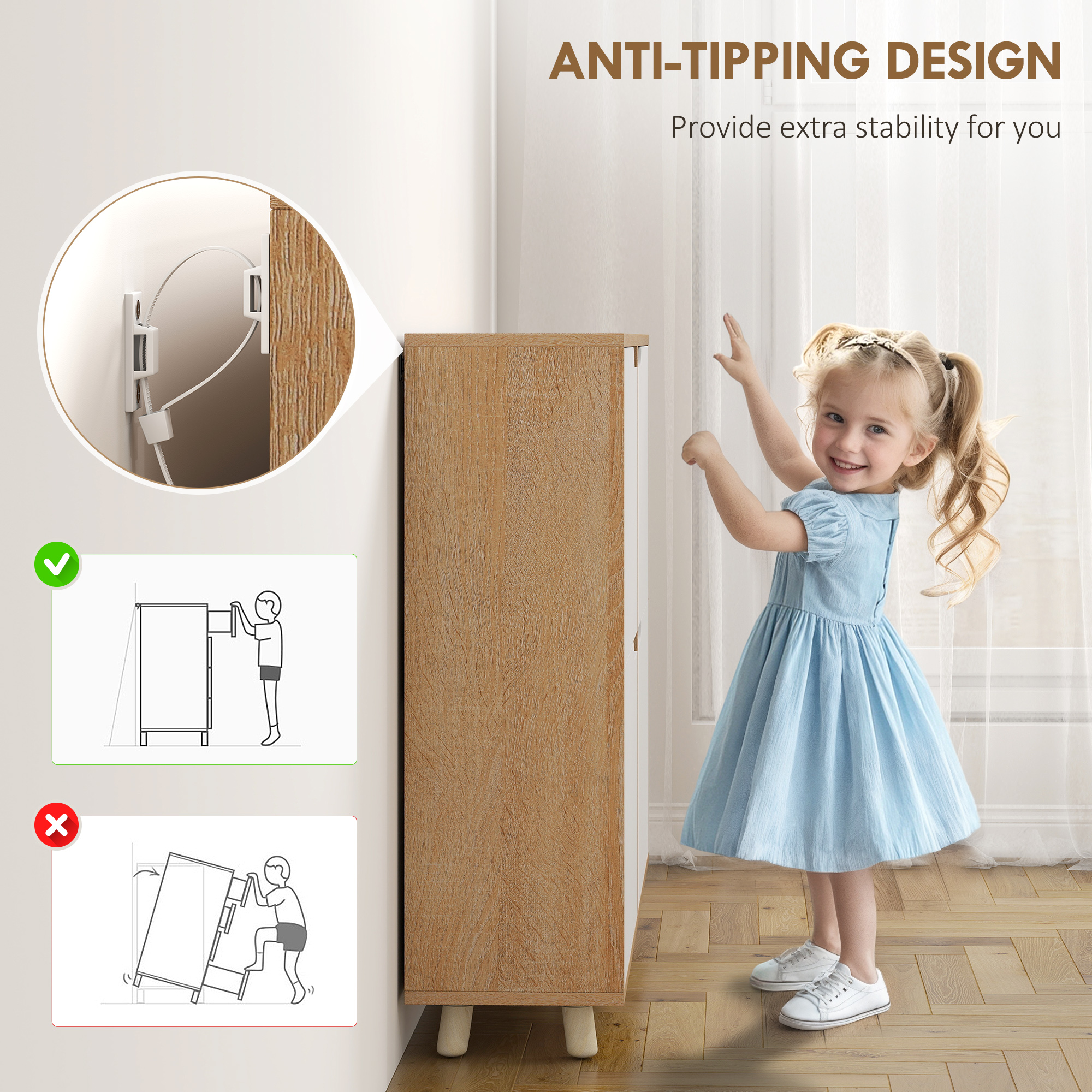 Narrow Shoe Cabinet, Shoe Storage Cabinet with 4 Flip Drawers and Adjustable Shelves for 16 Pairs of Shoes, White - Image 5