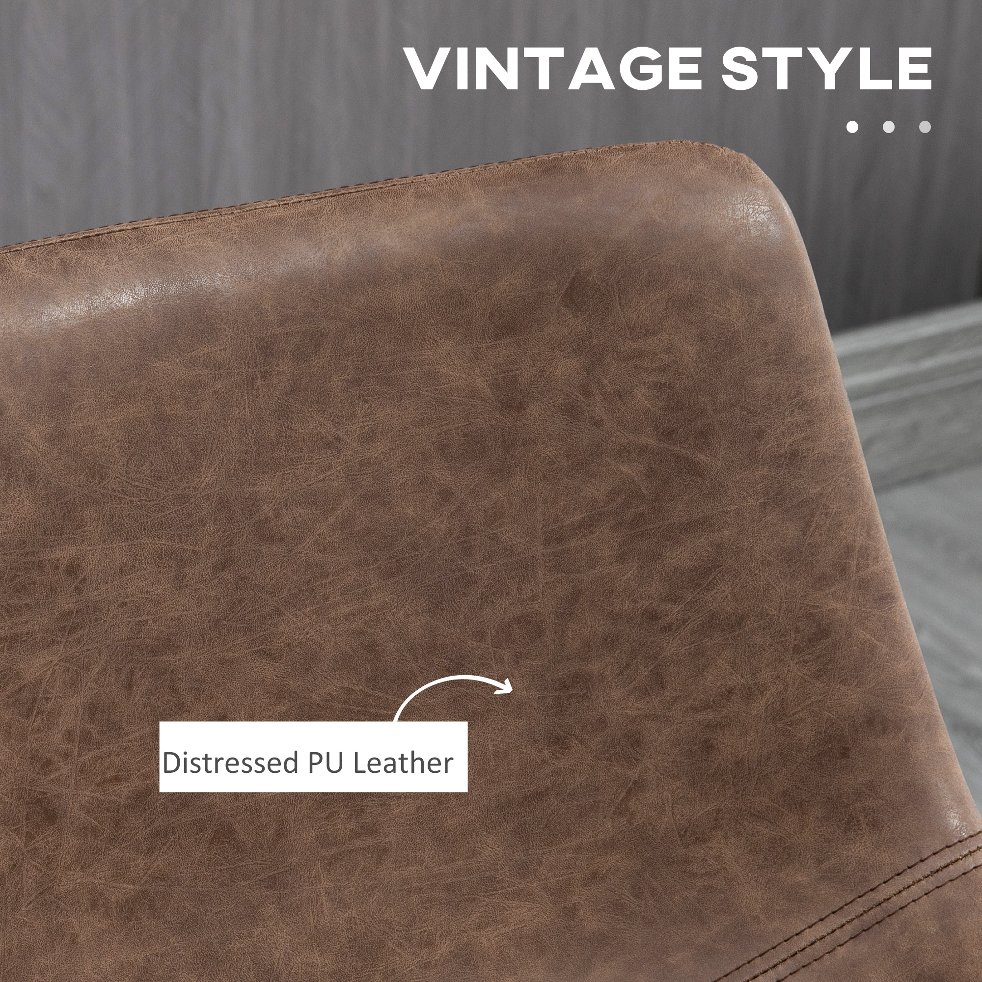 Counter Height Bar Stools Set of 2, Vintage PU Leather Bar Chairs, Kitchen Stools w/ Footrest for Home Bar, Brown - Image 2