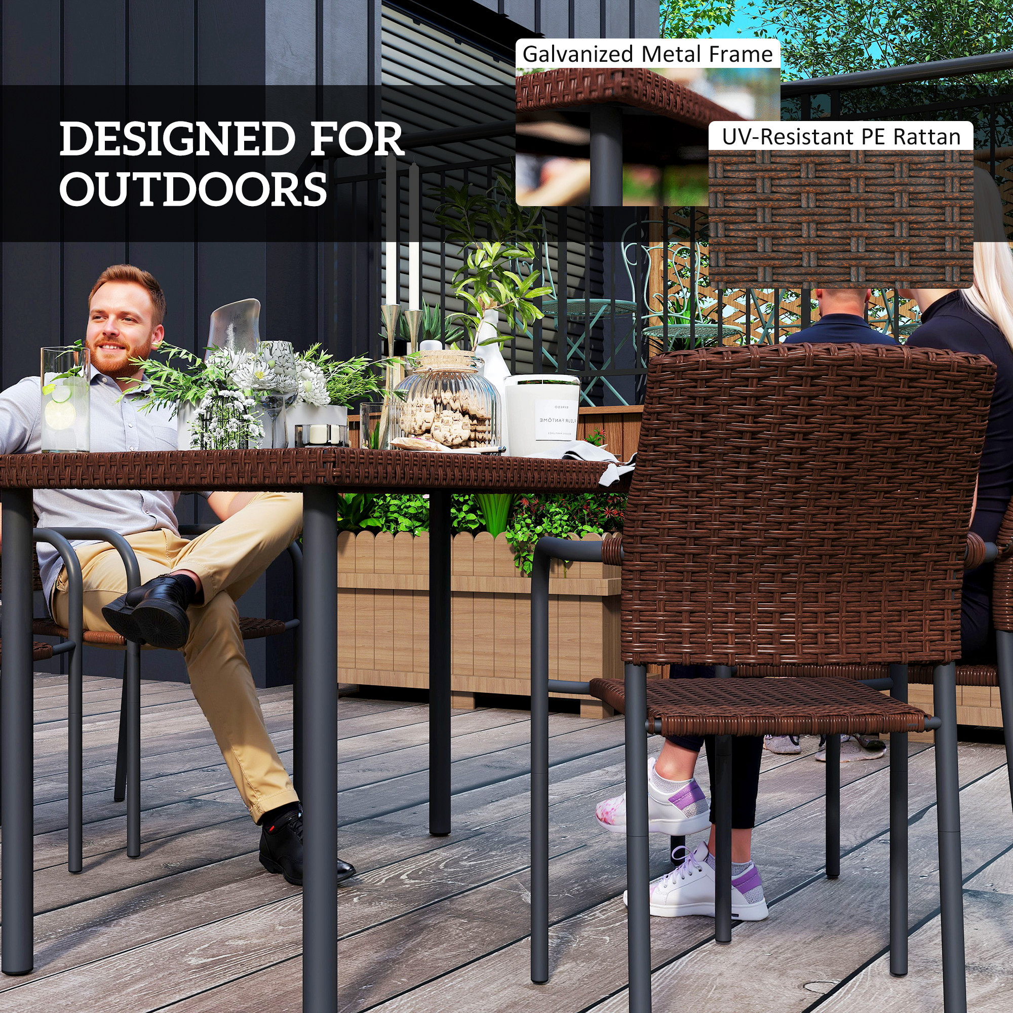 5 Pieces Outdoor Dining Set for 4, PE Wicker Rattan Patio Furniture Set with Stackable Chairs and Glass Table Top - Image 5