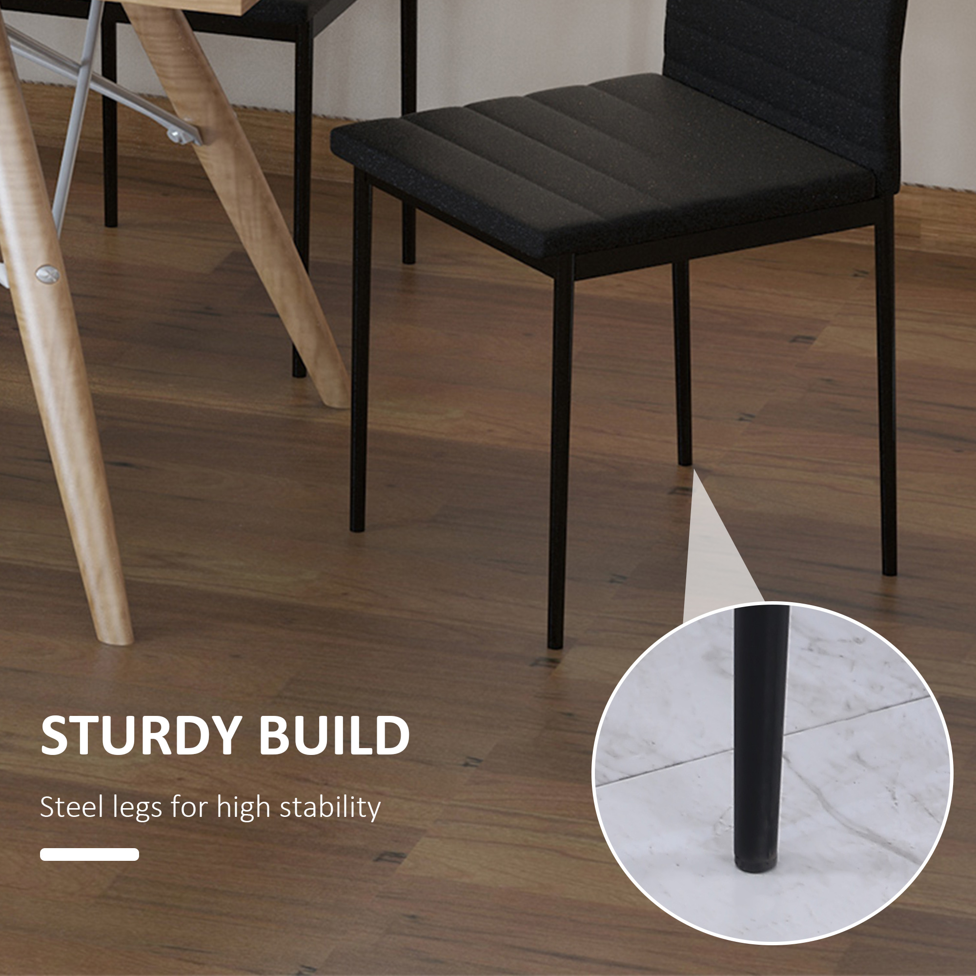 Modern Dining Chairs High Back Upholstered Linen Fabric with Metal Legs for Kitchen Black - Image 2