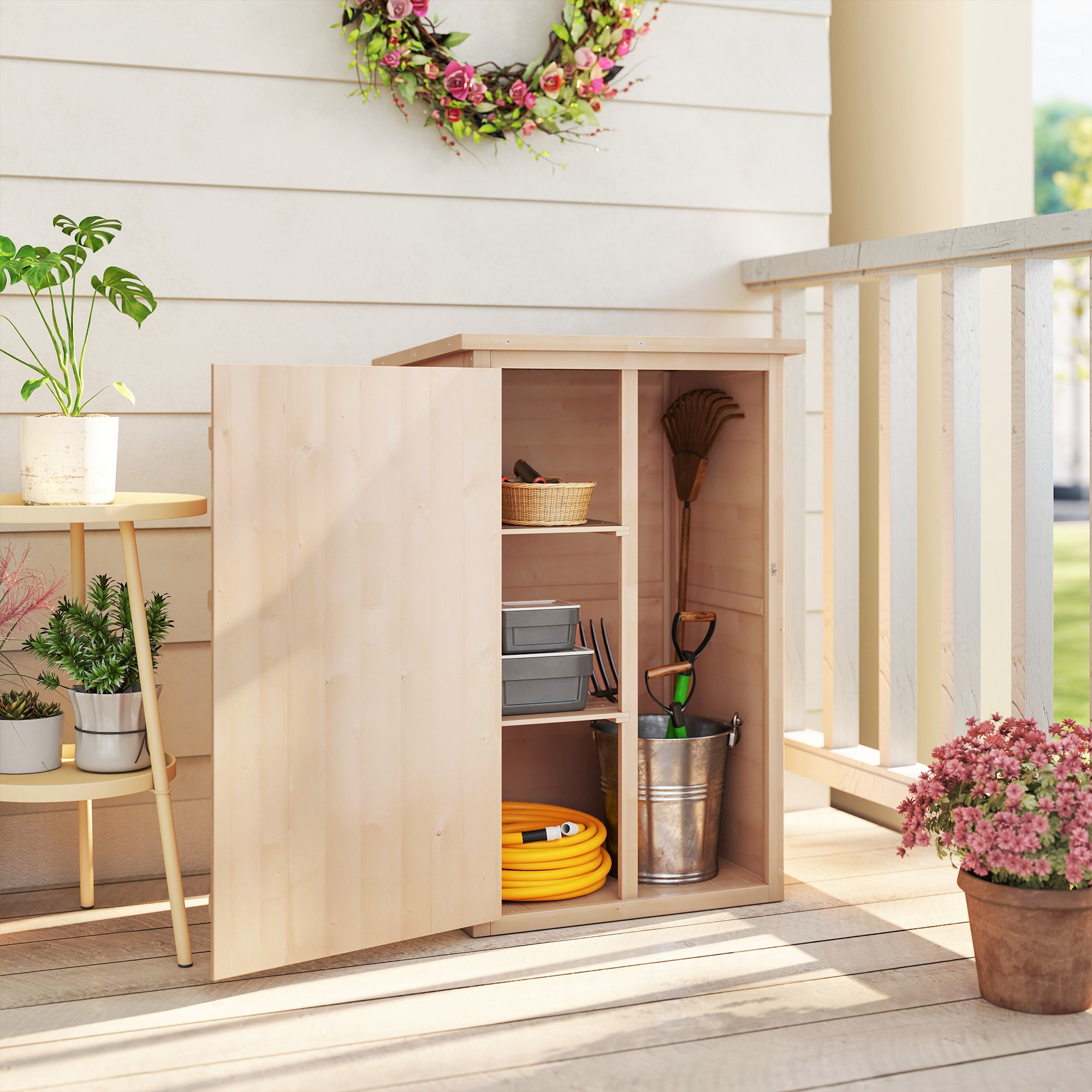 29.9"x21.7"x45.3"Garden Storage Shed with Asphalt Roof, Outdoor Storage Cabinet w/ Shelves, Natural - Image 5