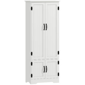 60" 4-Door Storage Cabinet Multi-Storey Large Space Pantry with Adjustable Shelves White