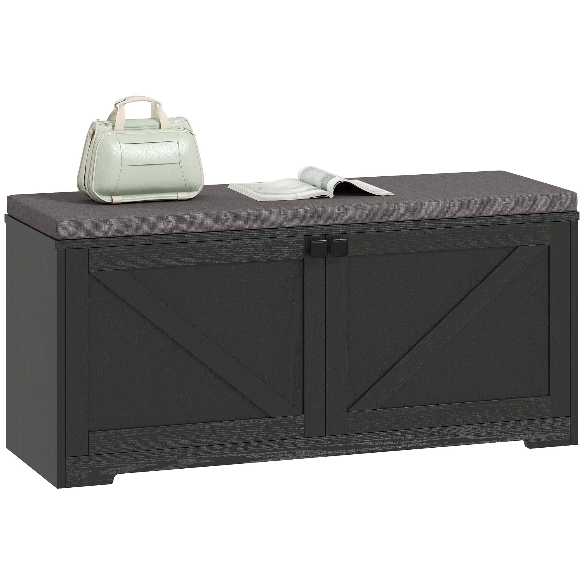 Shoe Storage Bench with Padded Seat, Entryway Bench Holds up to 352 lb, Shoe Organizer, 8 Pairs, Black Wood Grain