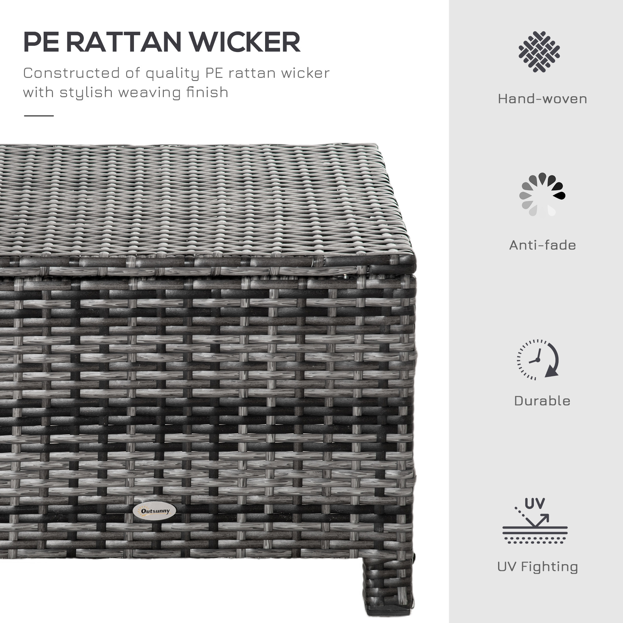 Patio Rattan Ottoman, Outdoor Wicker Footrest with Soft Cushion, Metal Frame for Backyard, Garden, and Poolside, Grey - Image 2