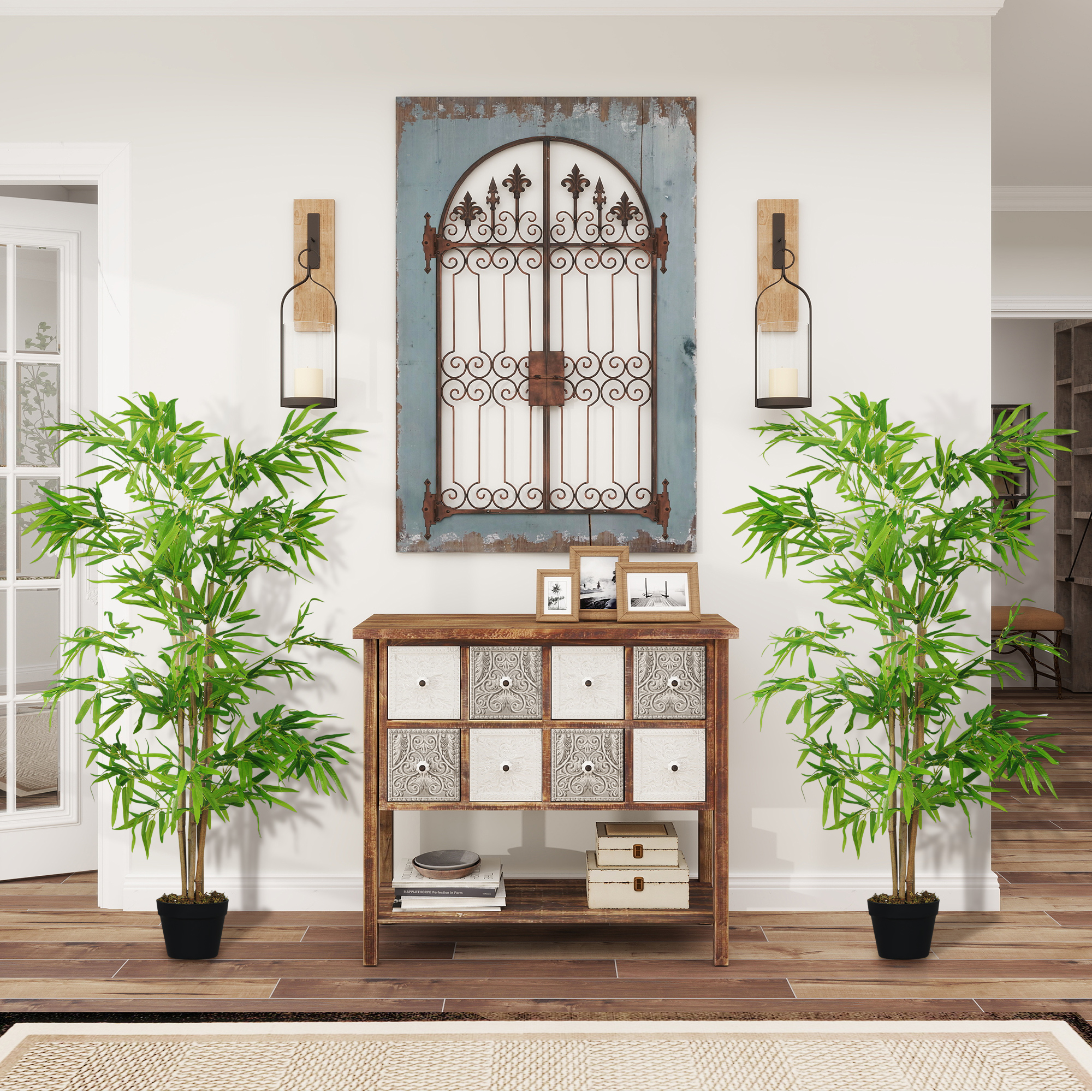Artificial Bamboo Tree Set of 2, 5ft Fake Tree with Realistic Leaf and Natural Trunk, Decorative Plant in Nursery - Image 5